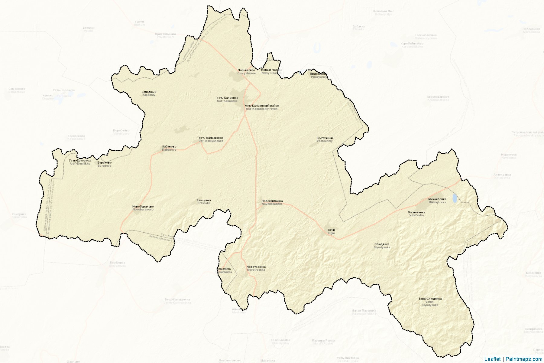 Muestras de recorte de mapas Ust'-Kalmanskiy (Altai)-2