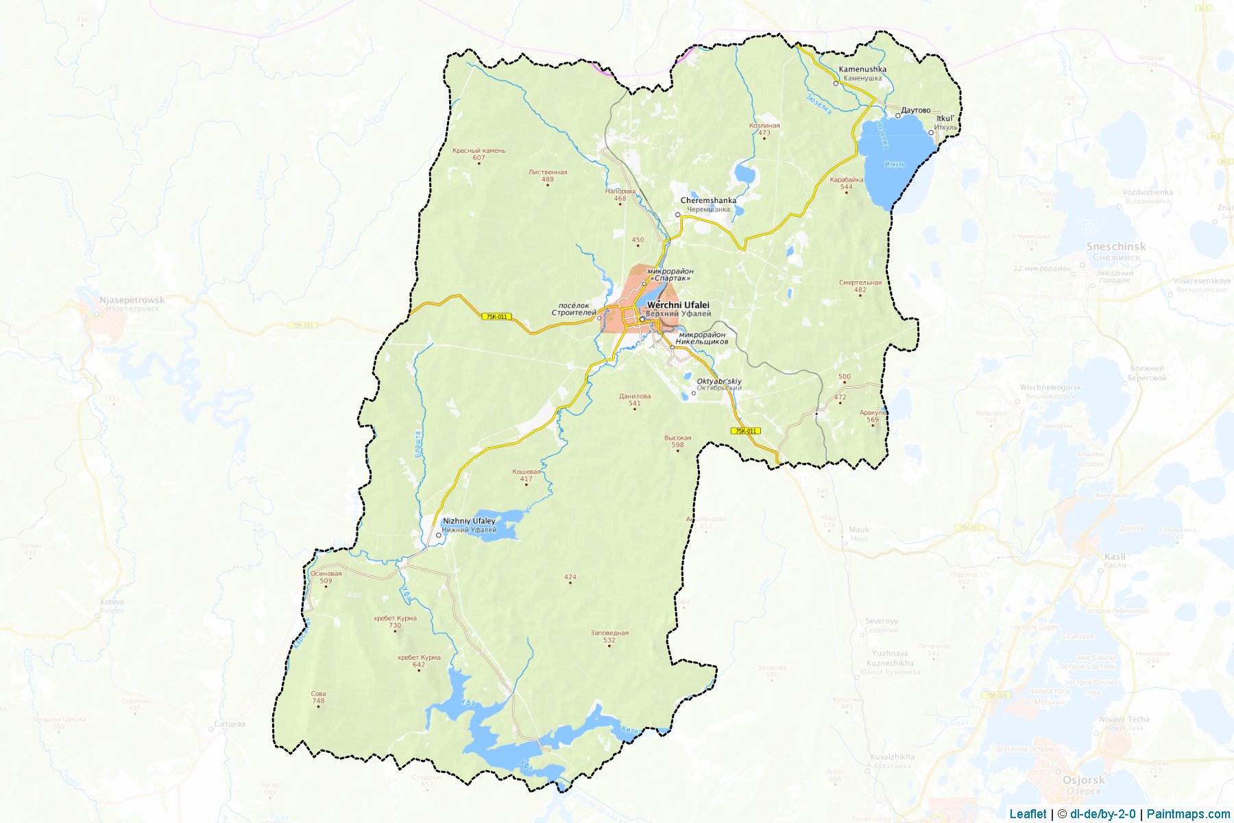 Muestras de recorte de mapas Verkhneufalejskiy (Chelyabinsk)-1