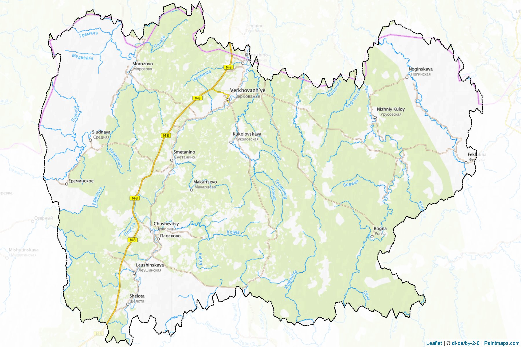 Muestras de recorte de mapas Verkhovazhskiy (Vologda)-1