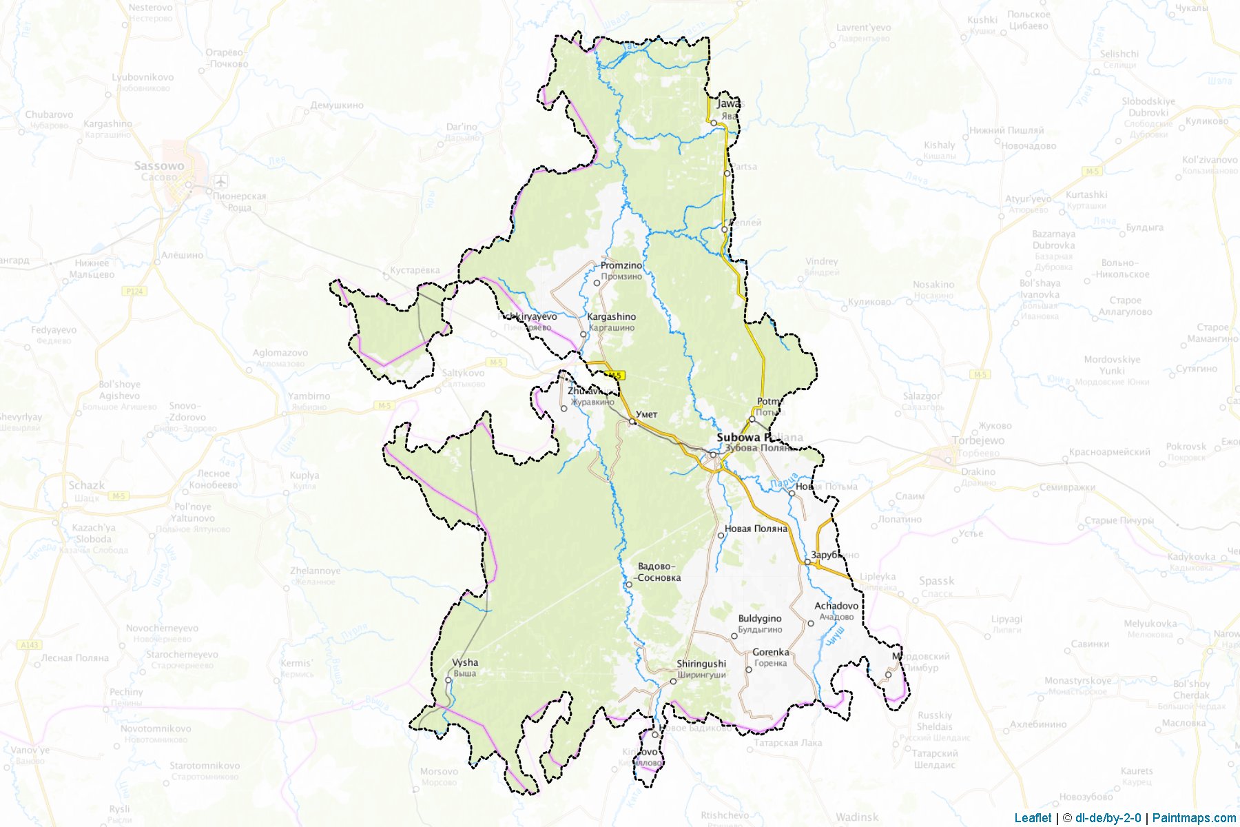 Muestras de recorte de mapas Zubovo-Poljanskiy (Mordovia)-1