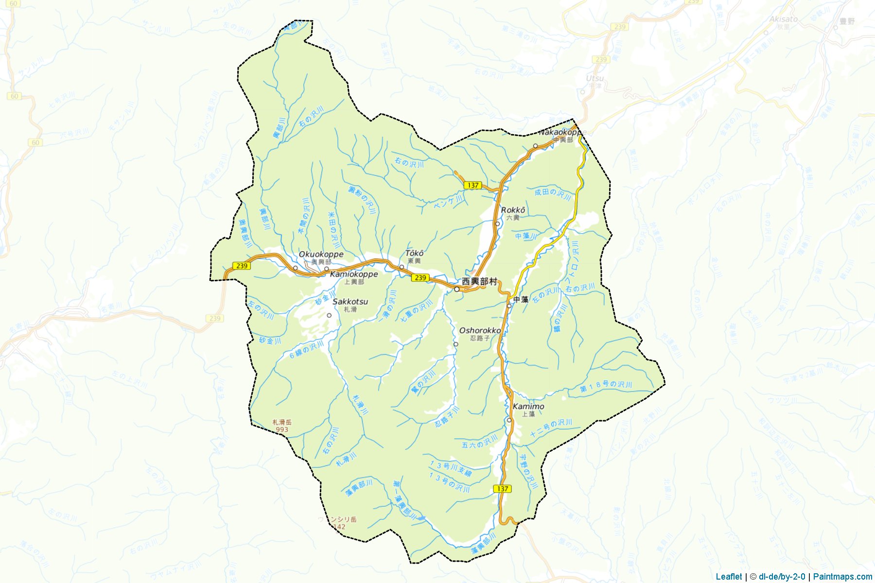 Nishiokoppe (Hokkaido Prefecture) Map Cropping Samples-1