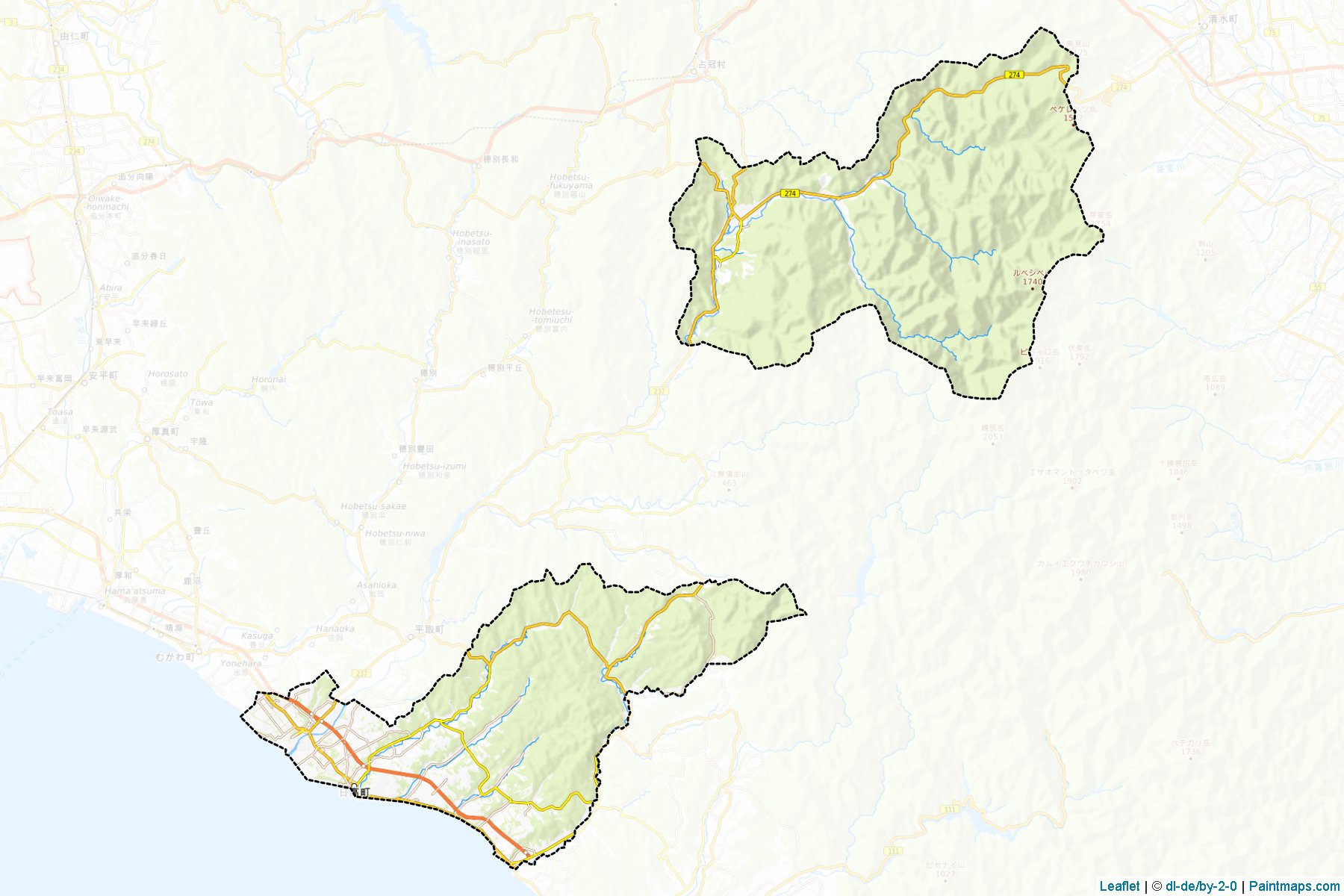 Muestras de recorte de mapas Hidaka (Hokkaido)-1