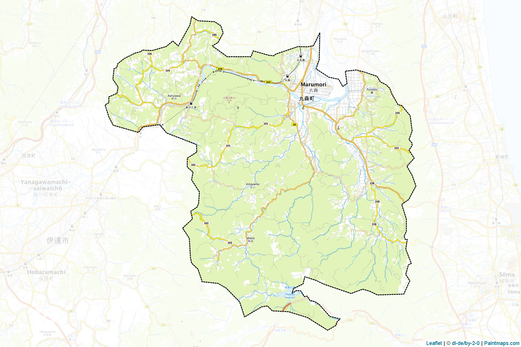 Muestras de recorte de mapas Marumori (Miyagi)-1