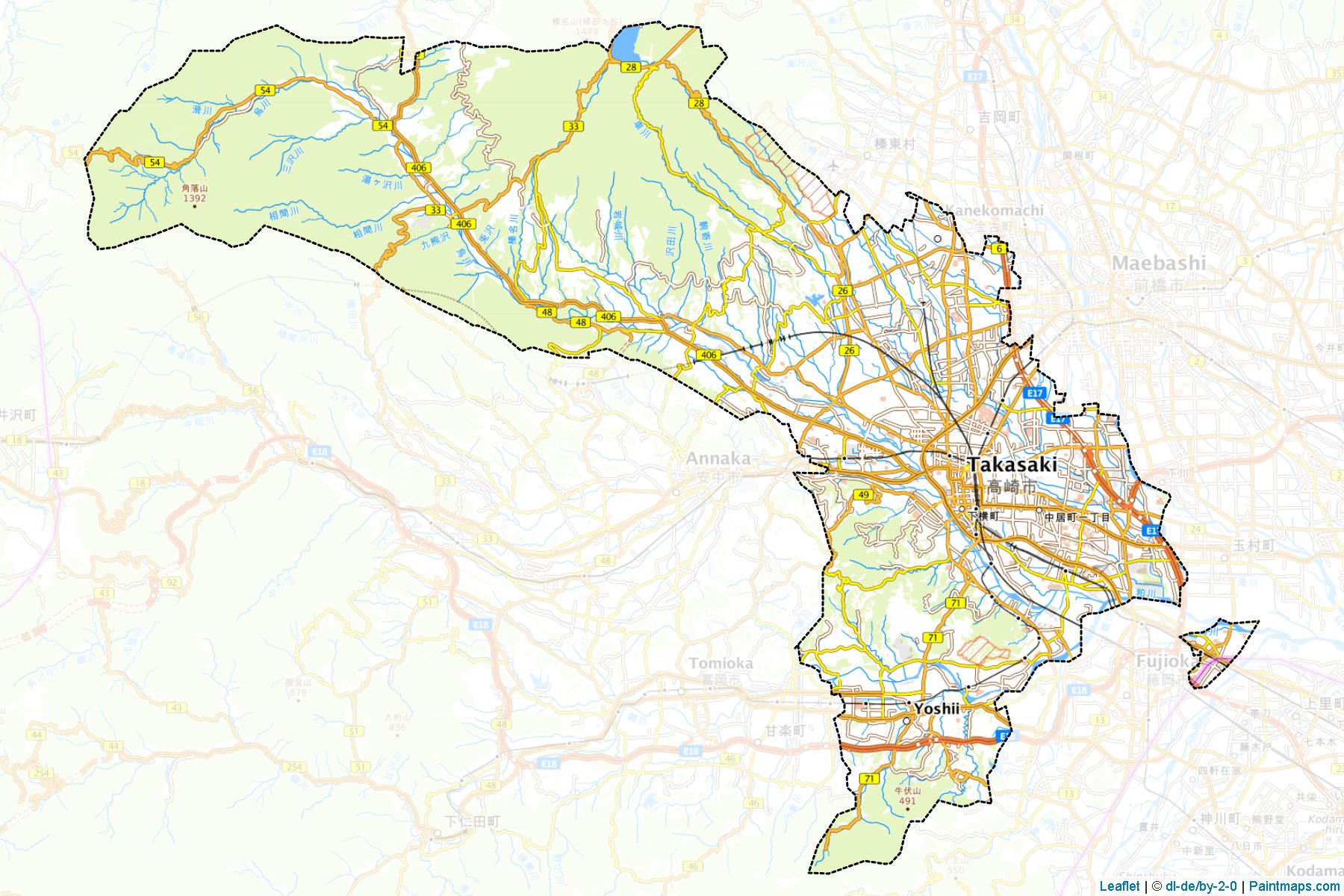 Muestras de recorte de mapas Takasaki (Gunma)-1