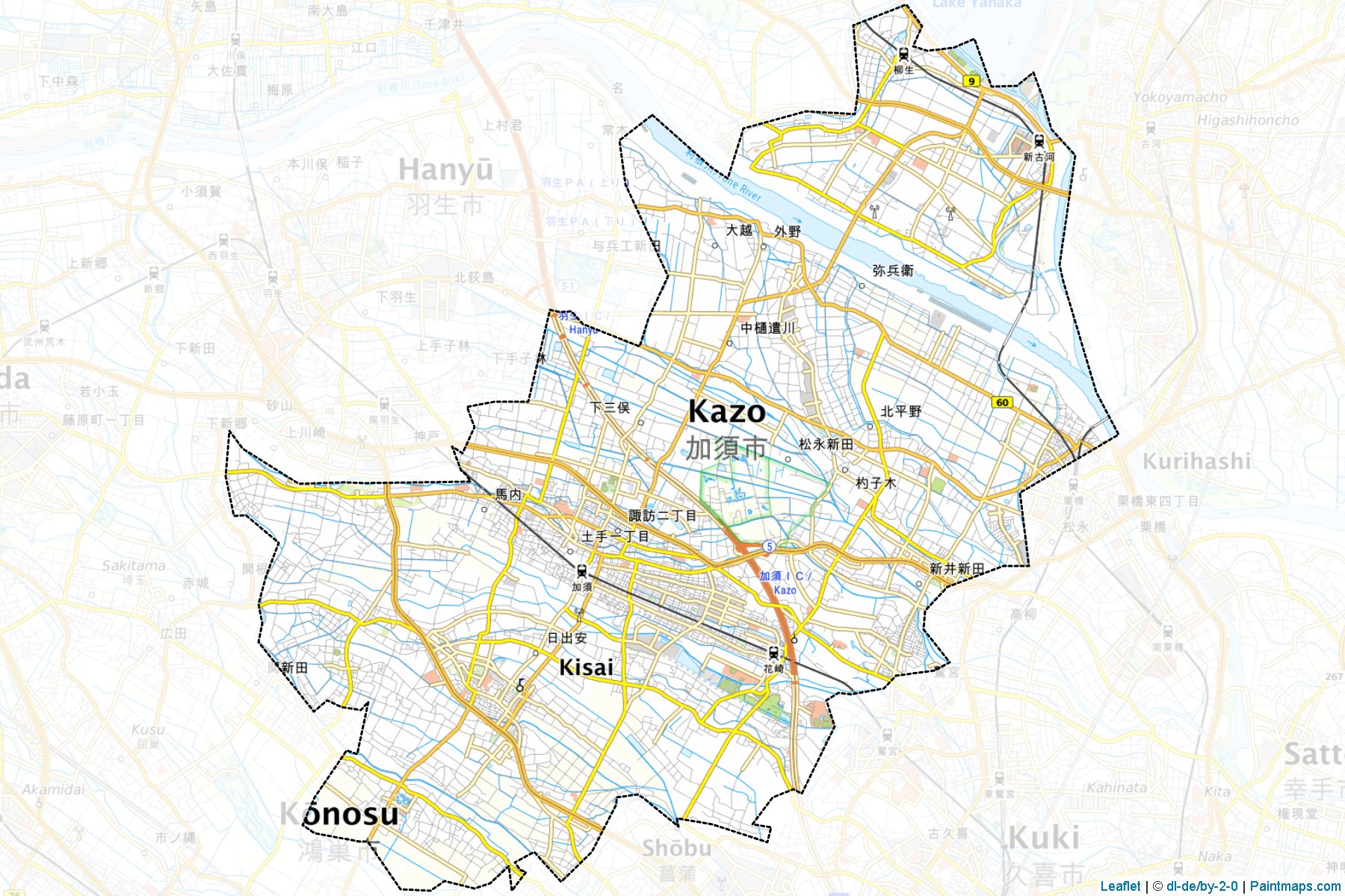 Kazo (Saitama Prefecture) Map Cropping Samples-1