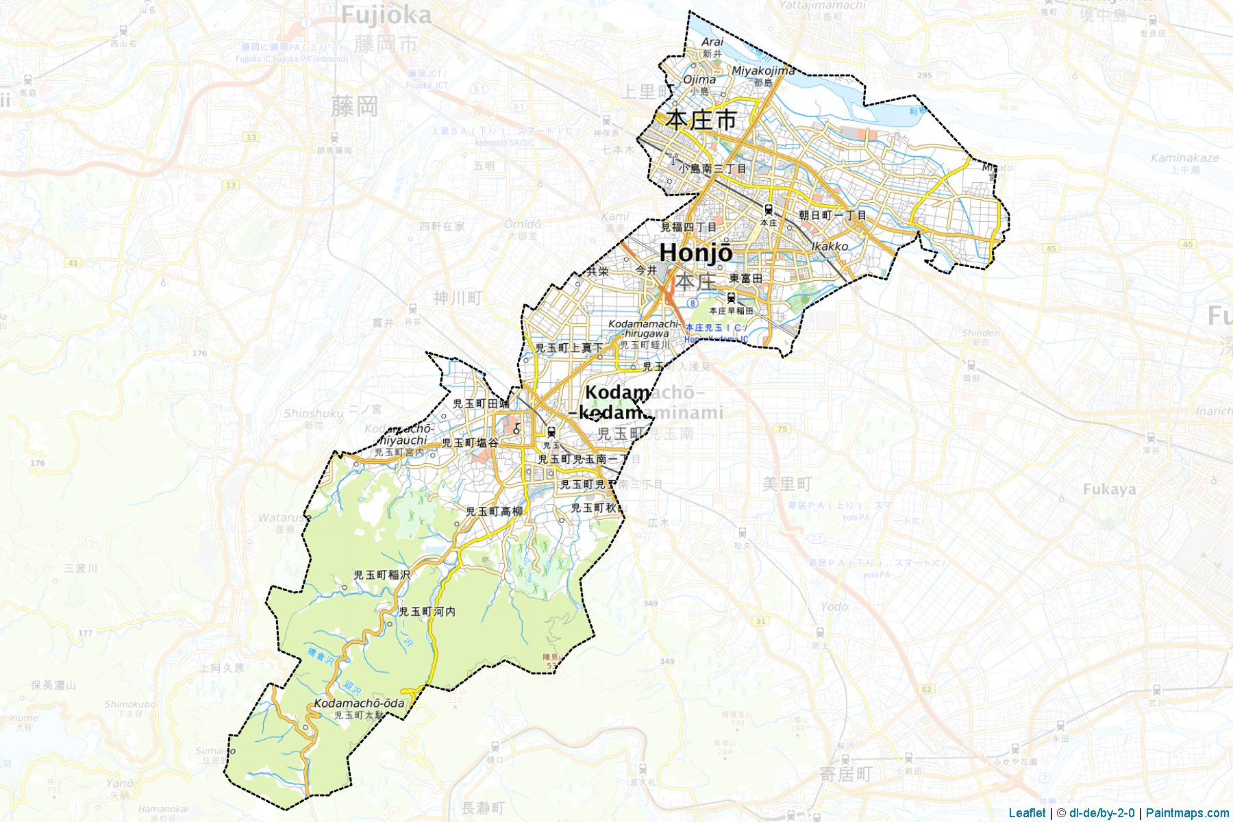 Muestras de recorte de mapas Honjo (Saitama)-1