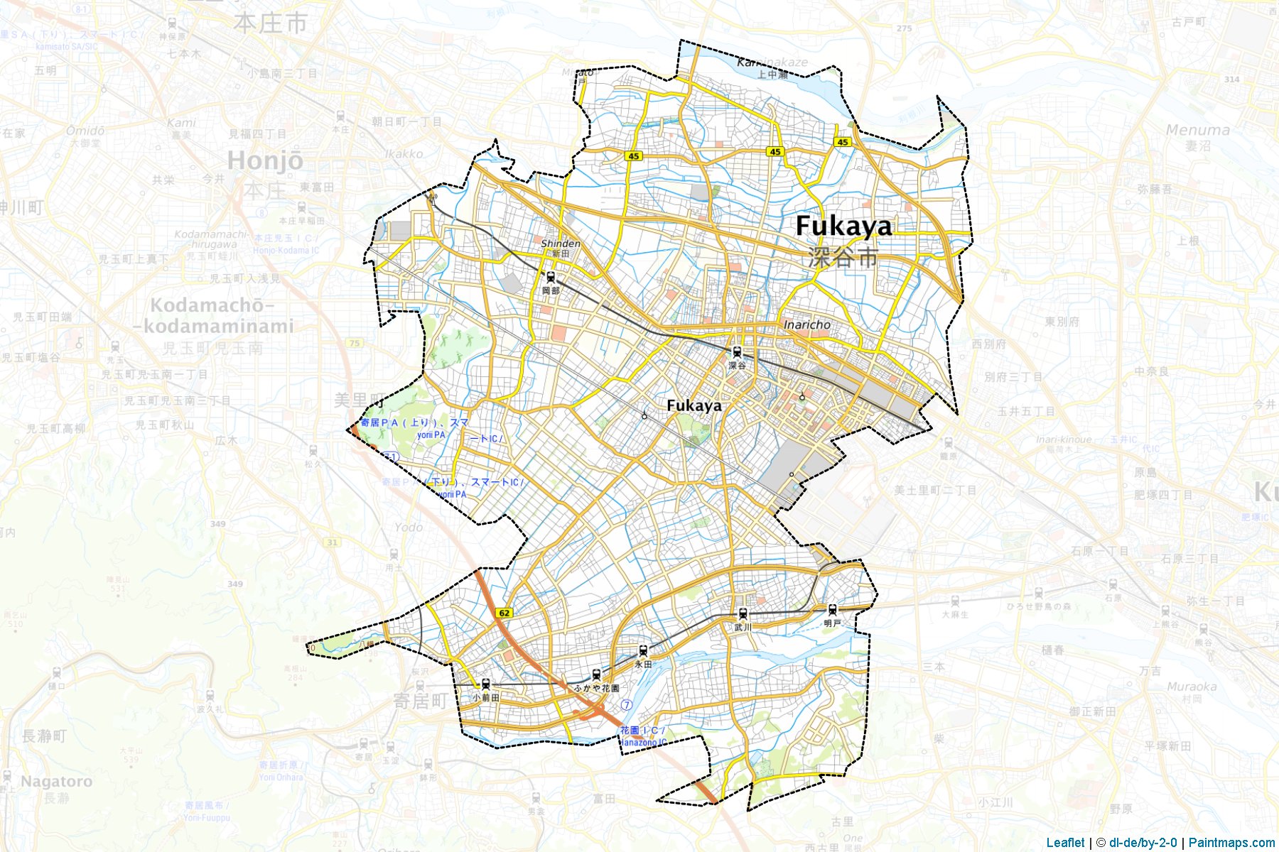 Muestras de recorte de mapas Fukaya (Saitama)-1