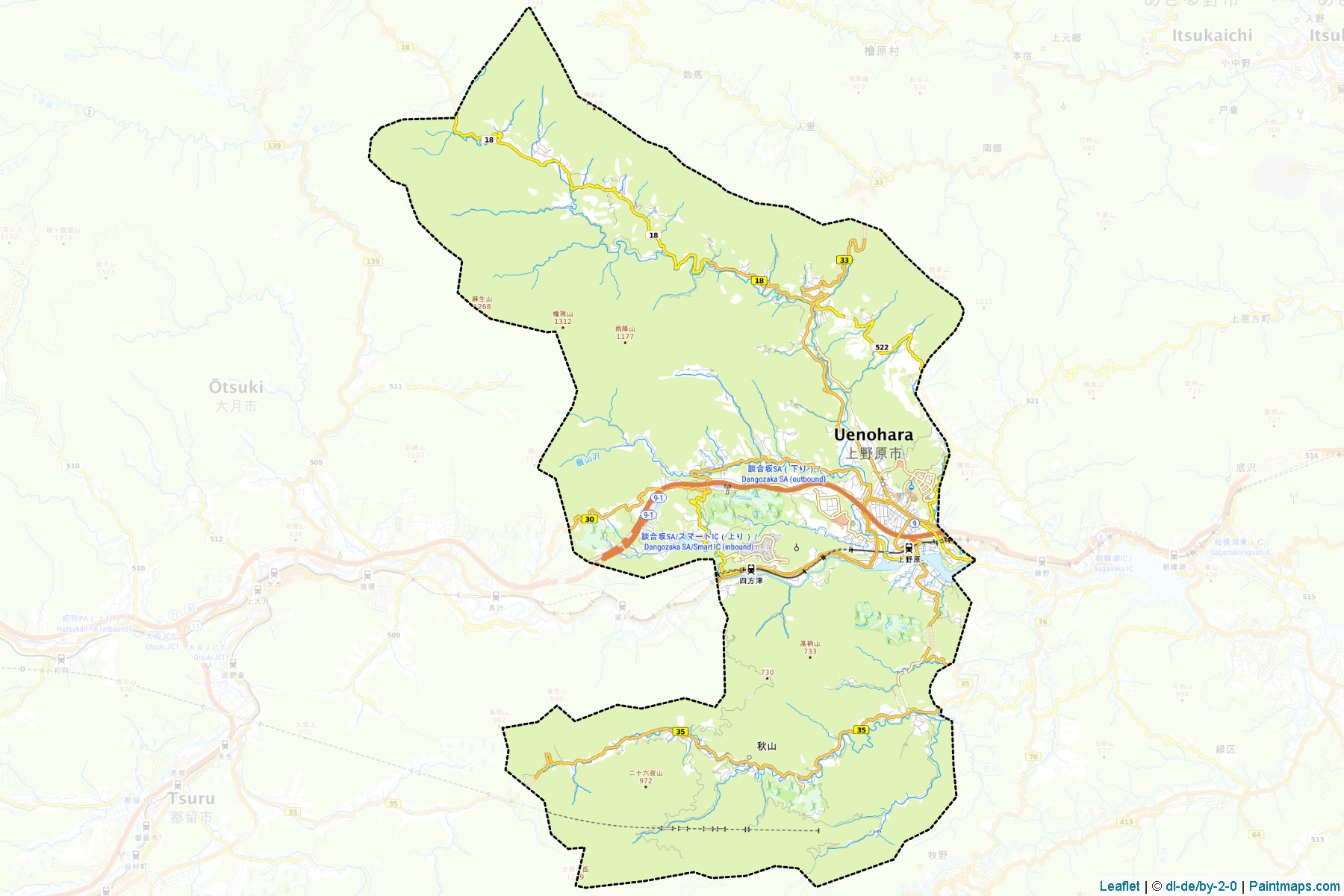 Uenohara (Yamanashi Prefecture) Map Cropping Samples-1