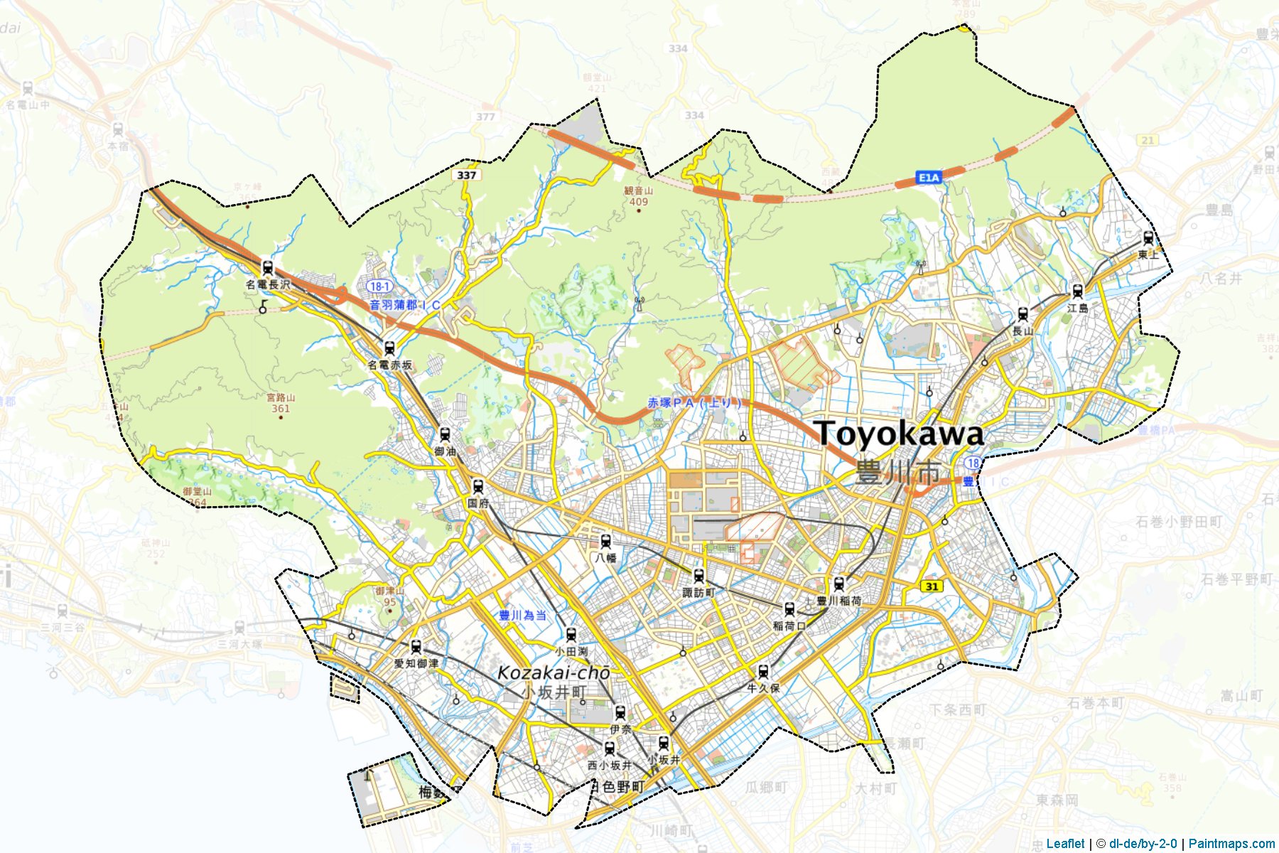 Muestras de recorte de mapas Toyokawa (Aichi)-1