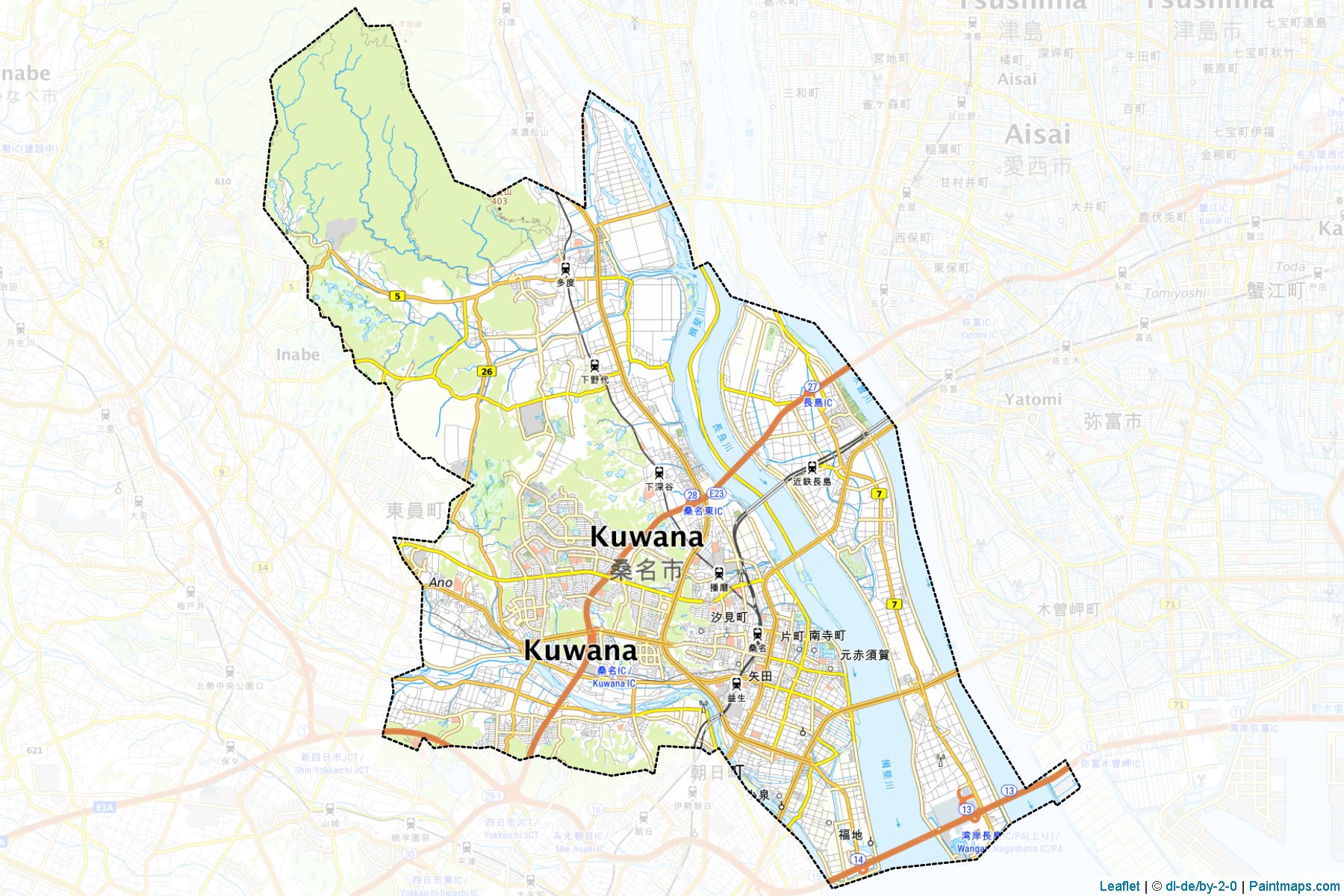 Muestras de recorte de mapas Kuwana (Mie)-1