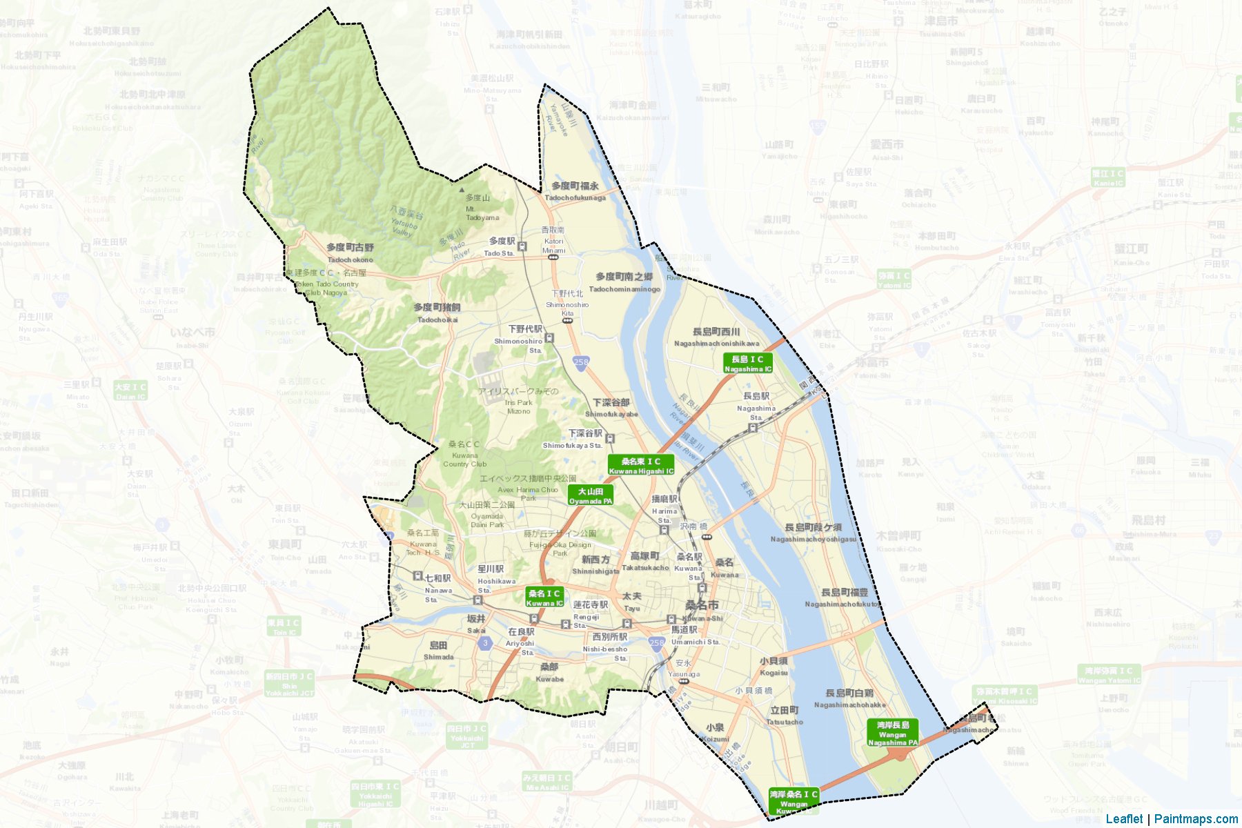 Muestras de recorte de mapas Kuwana (Mie)-2