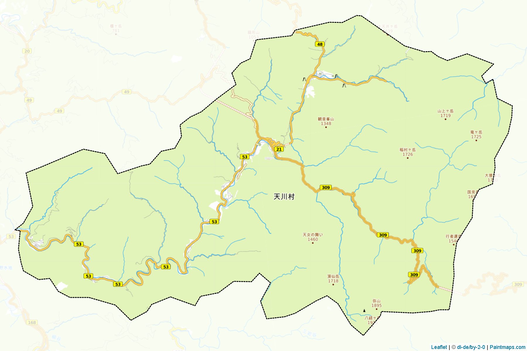 Muestras de recorte de mapas Tenkawa (Nara)-1