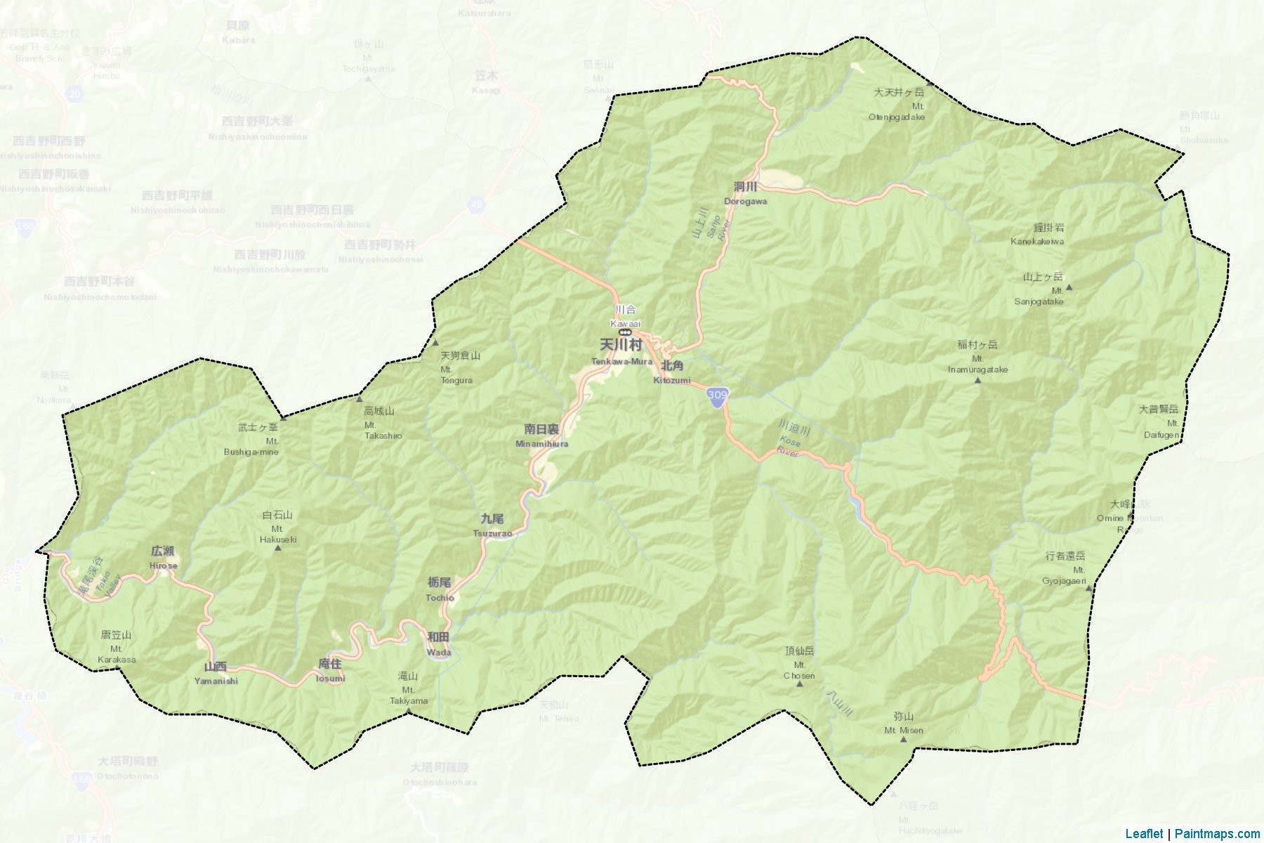 Muestras de recorte de mapas Tenkawa (Nara)-2