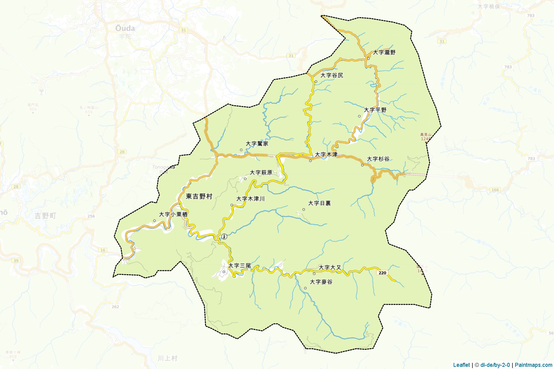 Muestras de recorte de mapas Higashiyoshino (Nara)-1