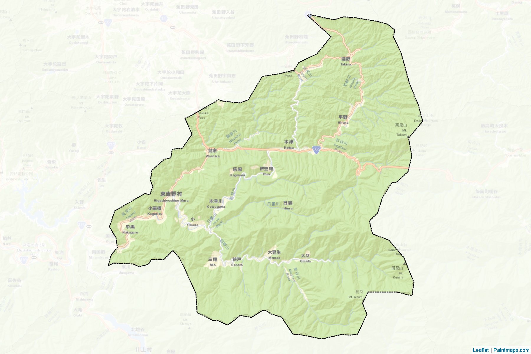 Muestras de recorte de mapas Higashiyoshino (Nara)-2