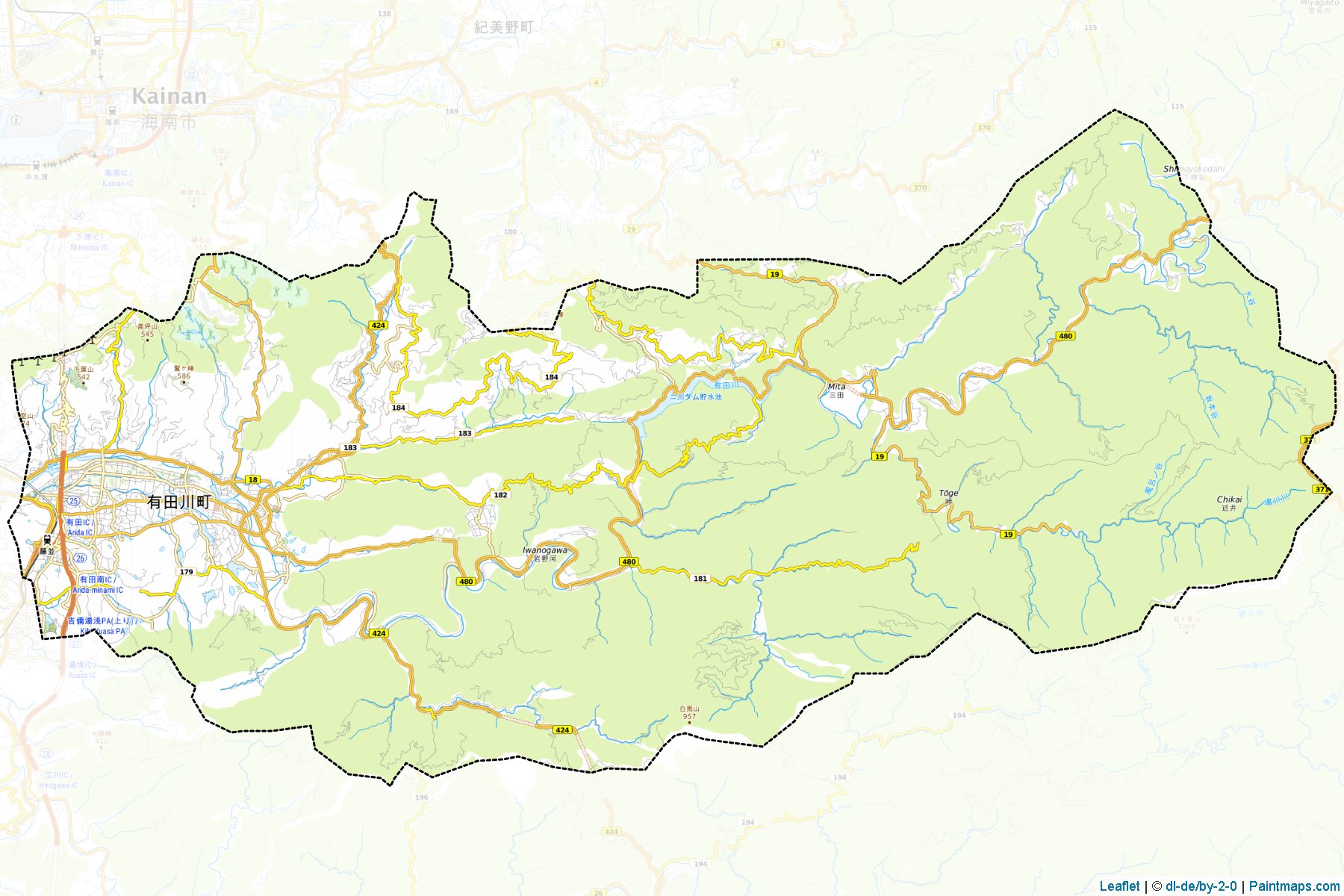 Muestras de recorte de mapas Aridagawa (Wakayama)-1