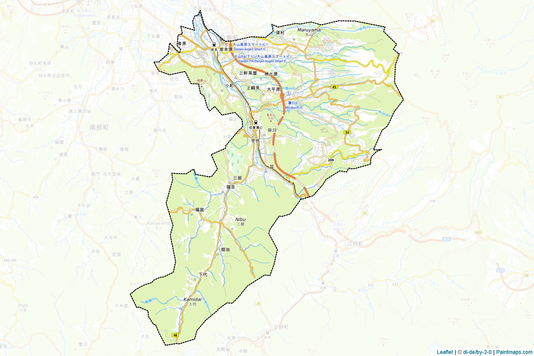 Muestras de recorte de mapas Hoki (Tottori)-1