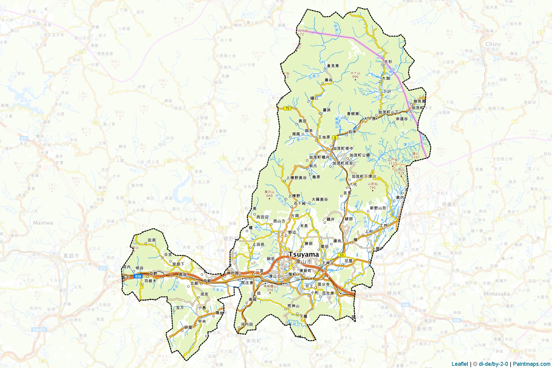 Muestras de recorte de mapas Tsuyama (Okayama)-1