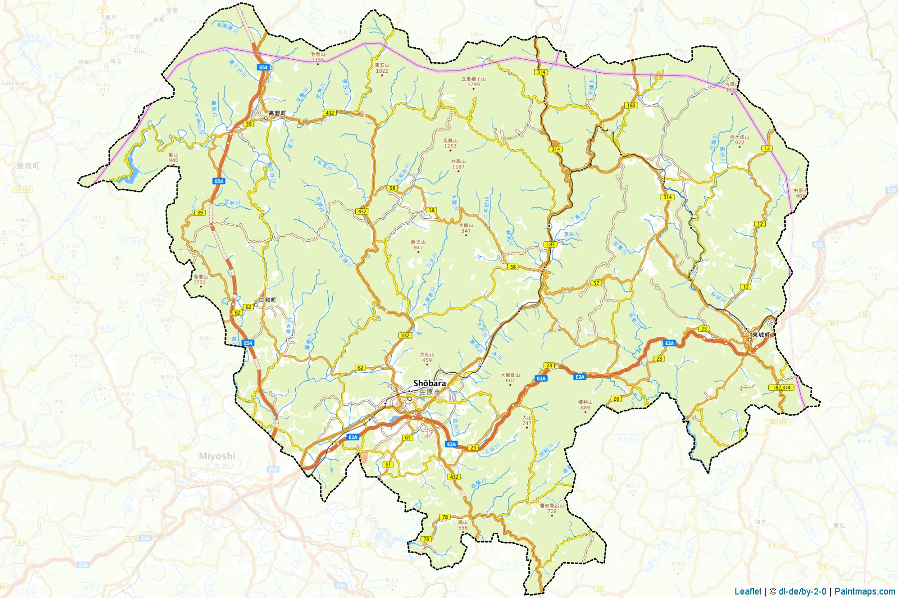 Muestras de recorte de mapas Shobara (Hiroshima)-1