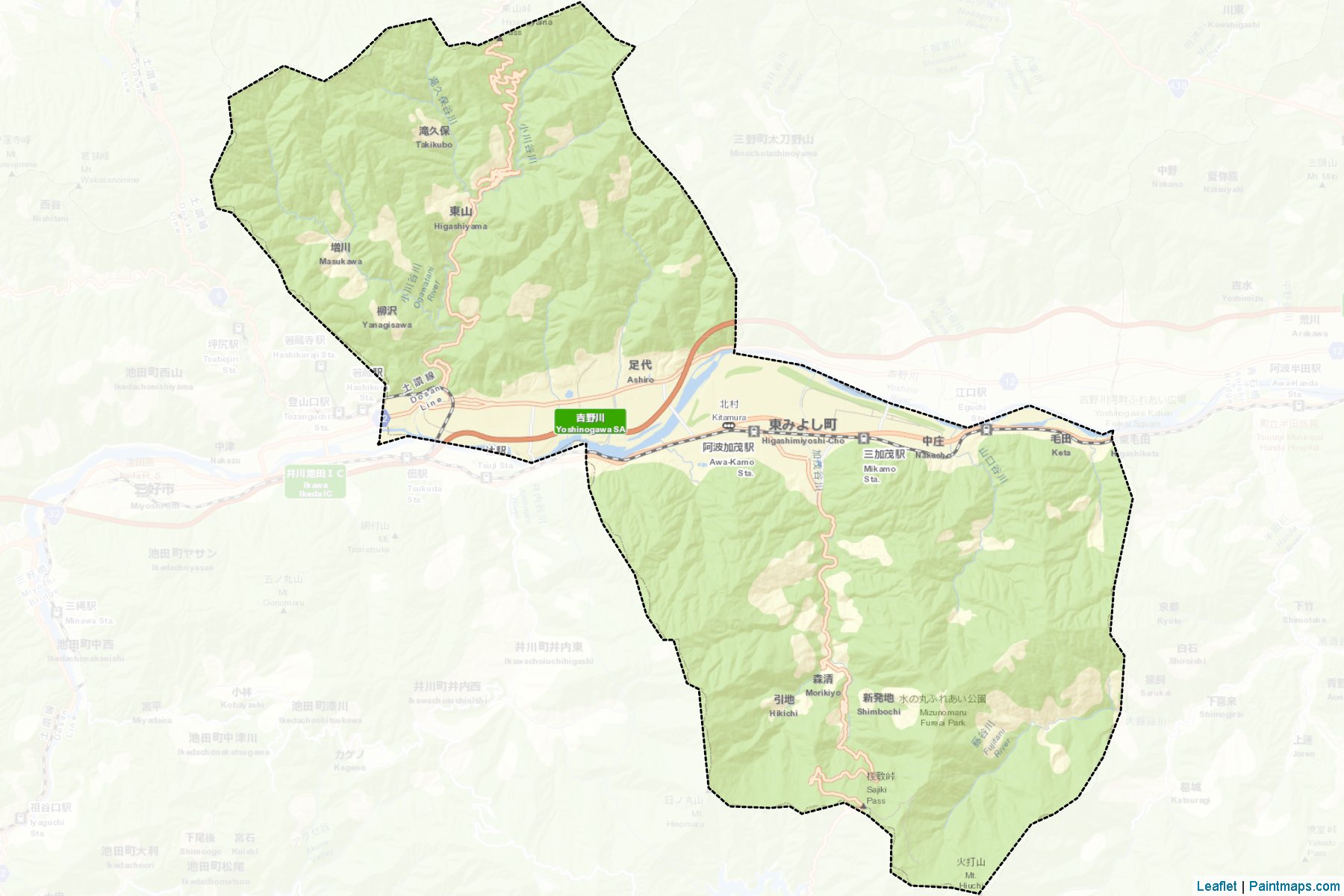 Higashimiyoshi (Tokushima Prefecture) Map Cropping Samples-2