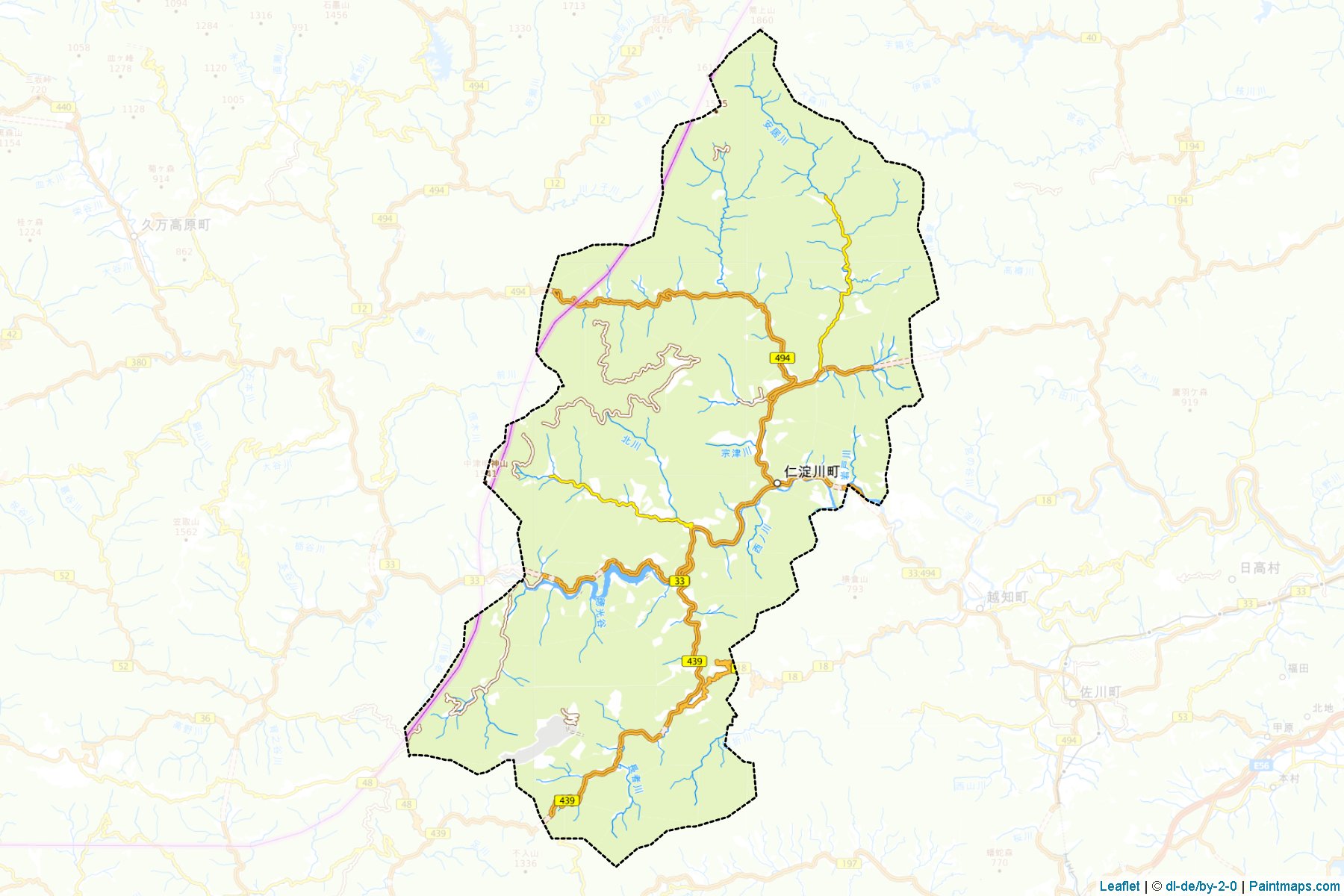 Muestras de recorte de mapas Niyodogawa (Kochi)-1