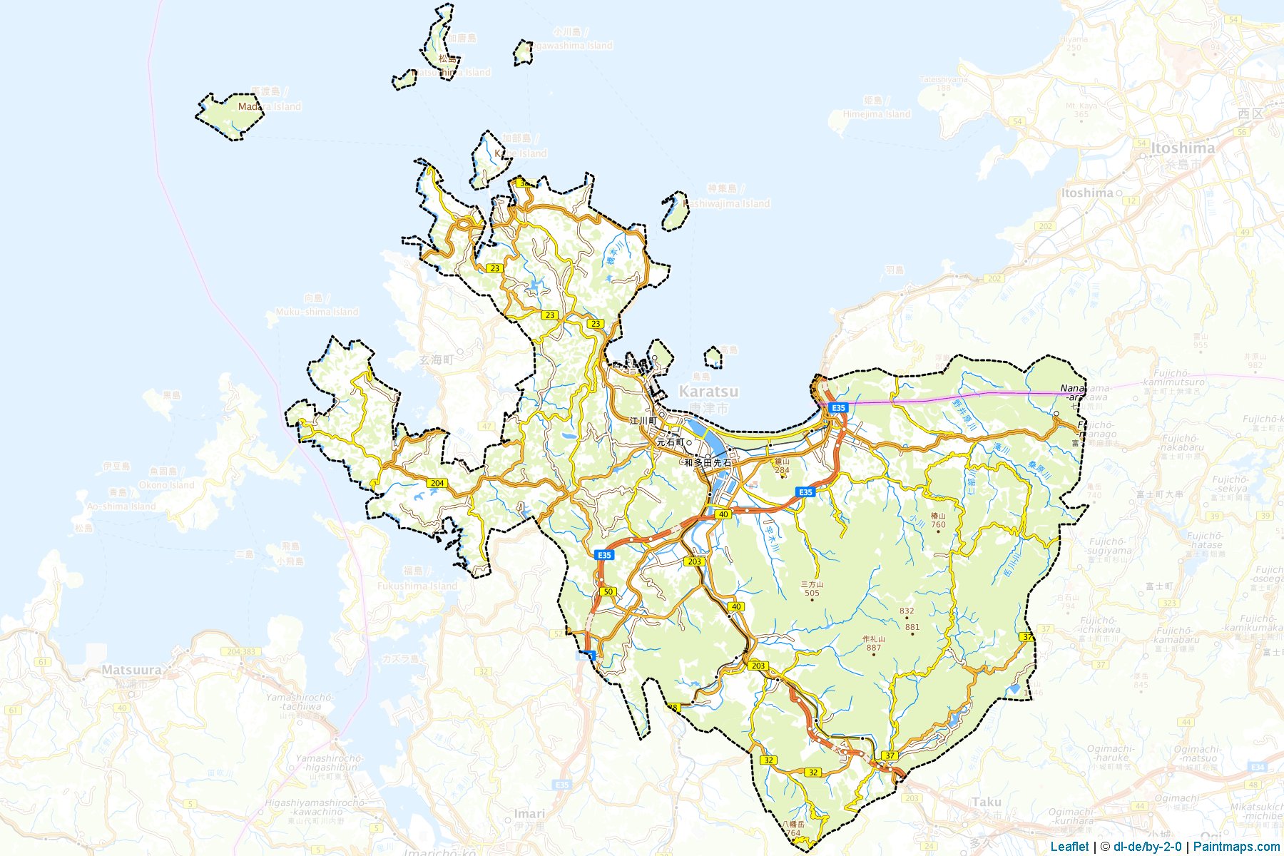 Muestras de recorte de mapas Karatsu (Saga)-1