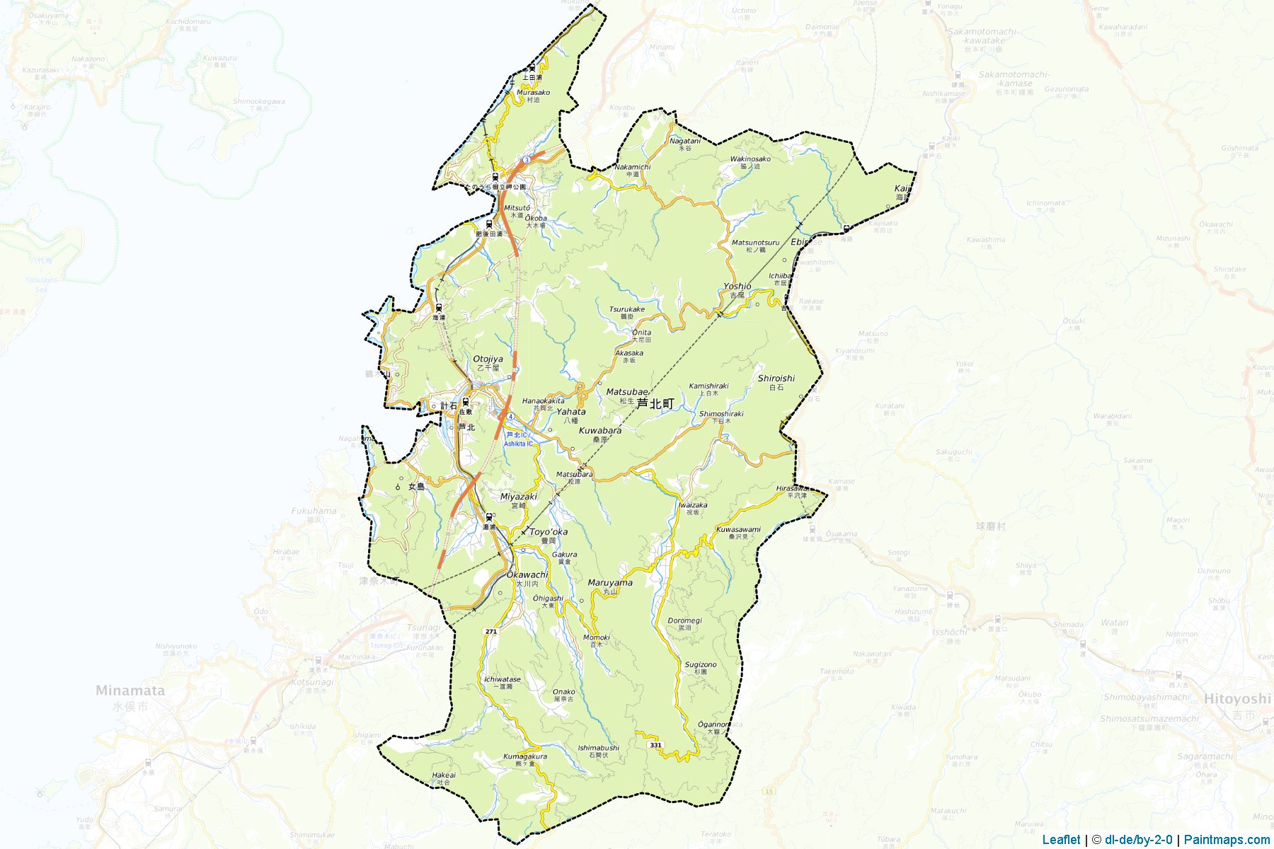 Ashikita (Kumamoto Prefecture) Map Cropping Samples-1