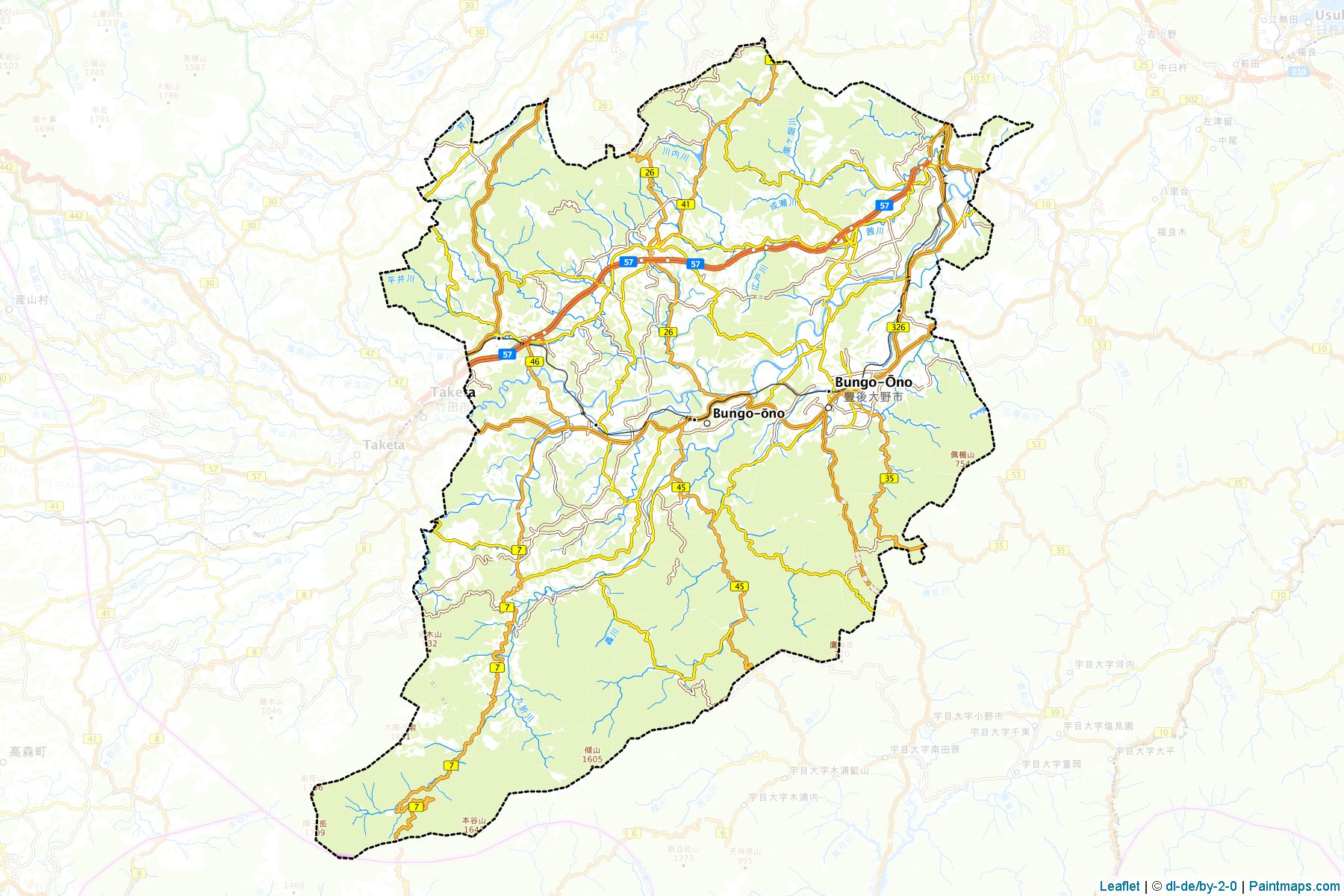 Muestras de recorte de mapas Bungoono (Oita)-1