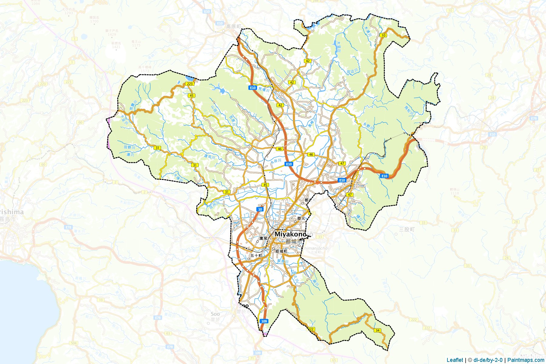 Muestras de recorte de mapas Miyakonojo (Miyazaki)-1