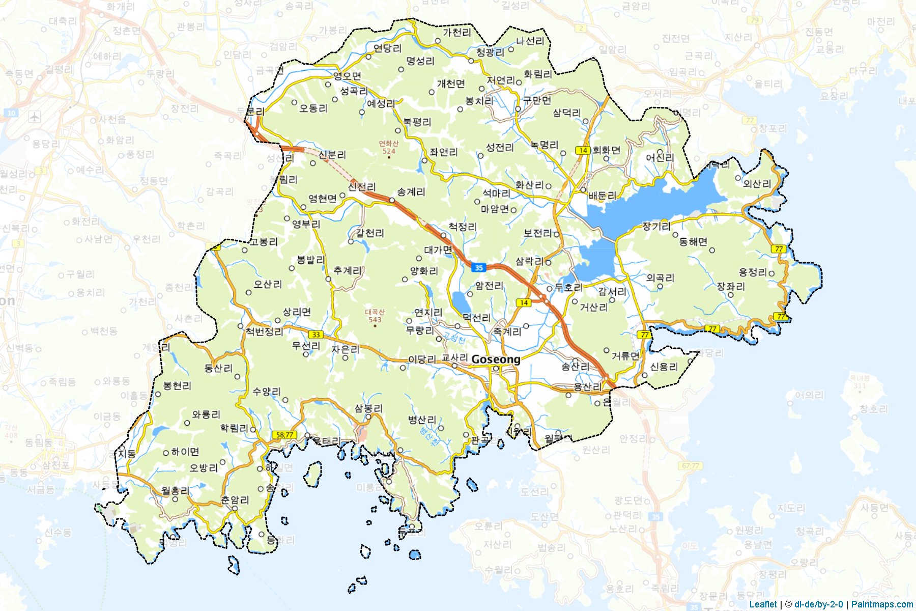 Muestras de recorte de mapas Goseong (South Gyeongsang)-1