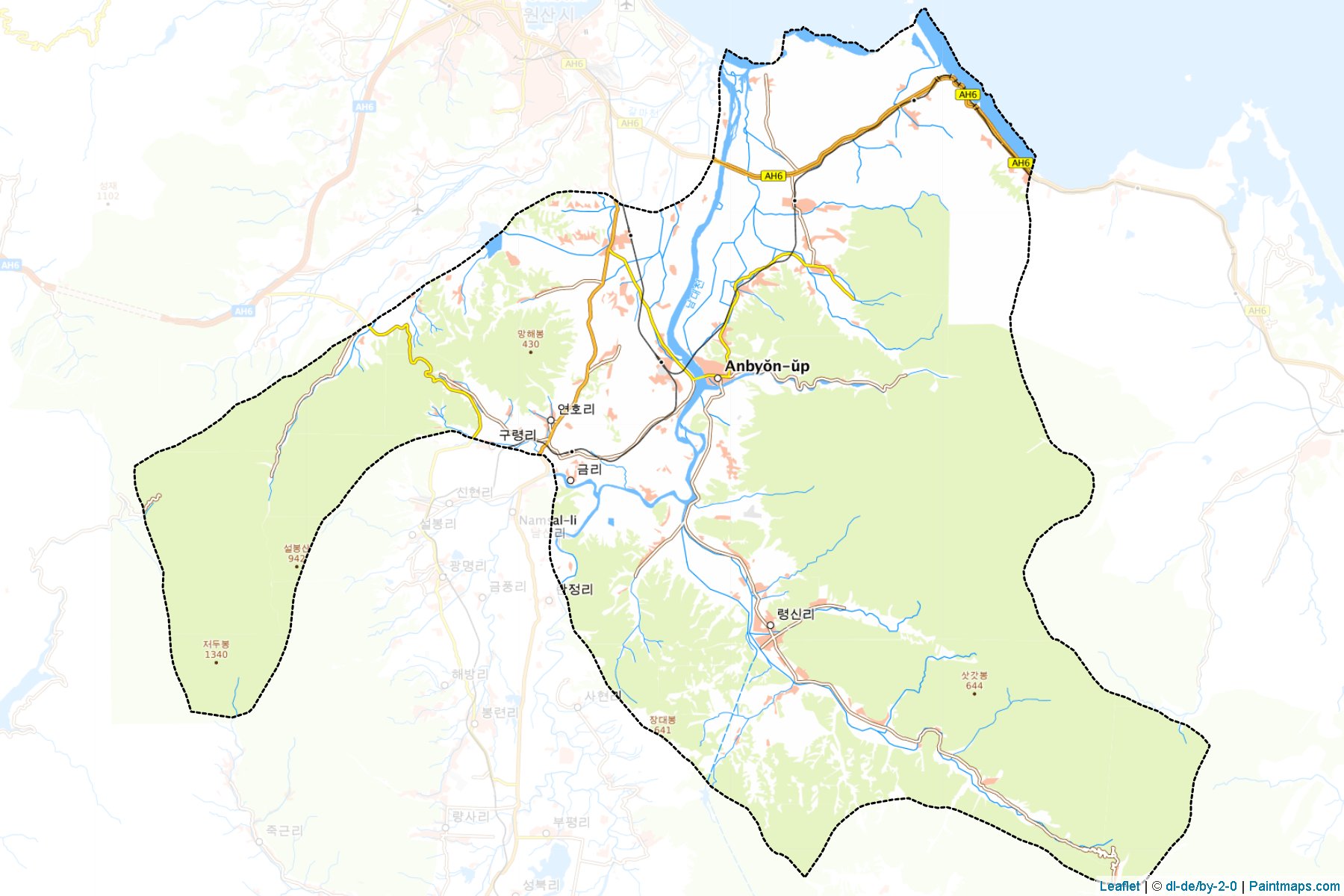 Muestras de recorte de mapas Anbyon (Kangwŏn-do)-1