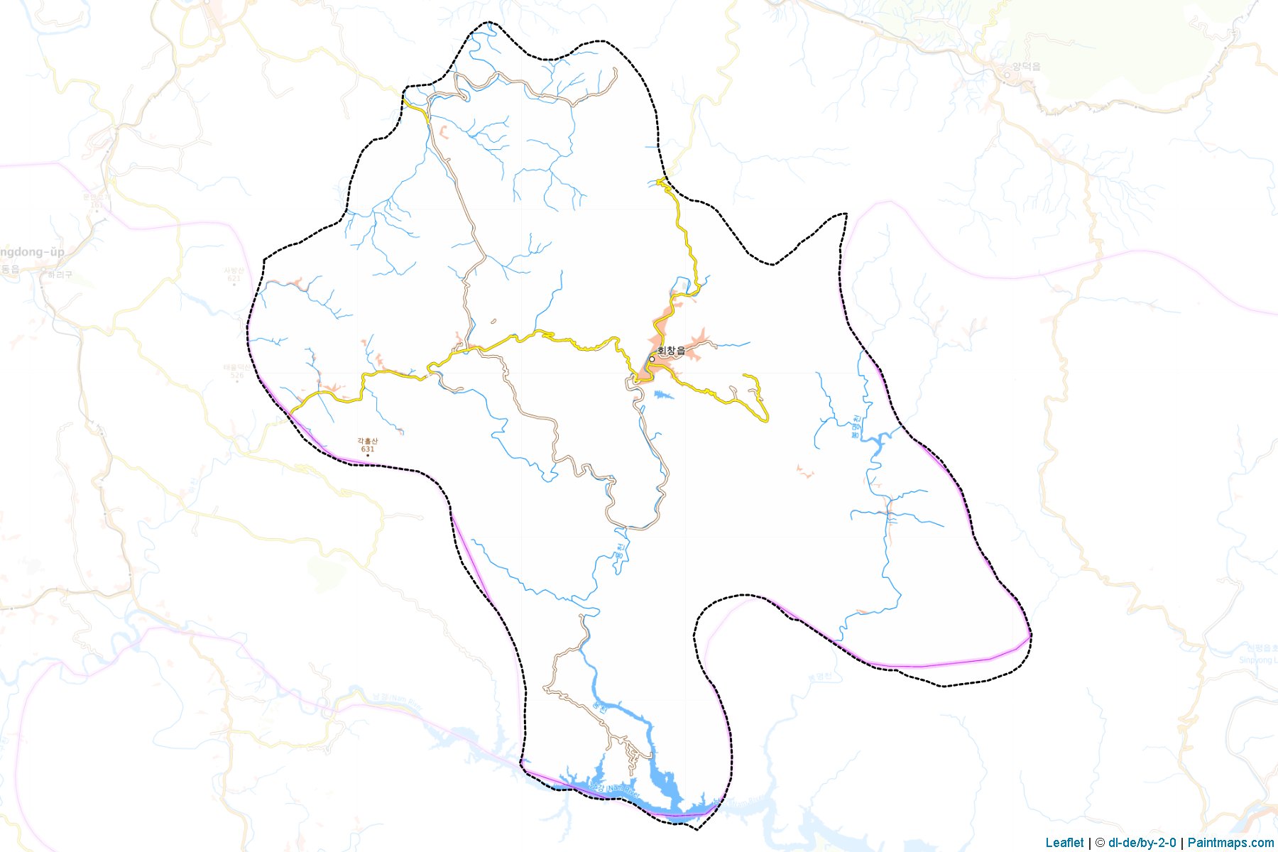 Muestras de recorte de mapas Hoechang (P'yŏngan-namdo)-1