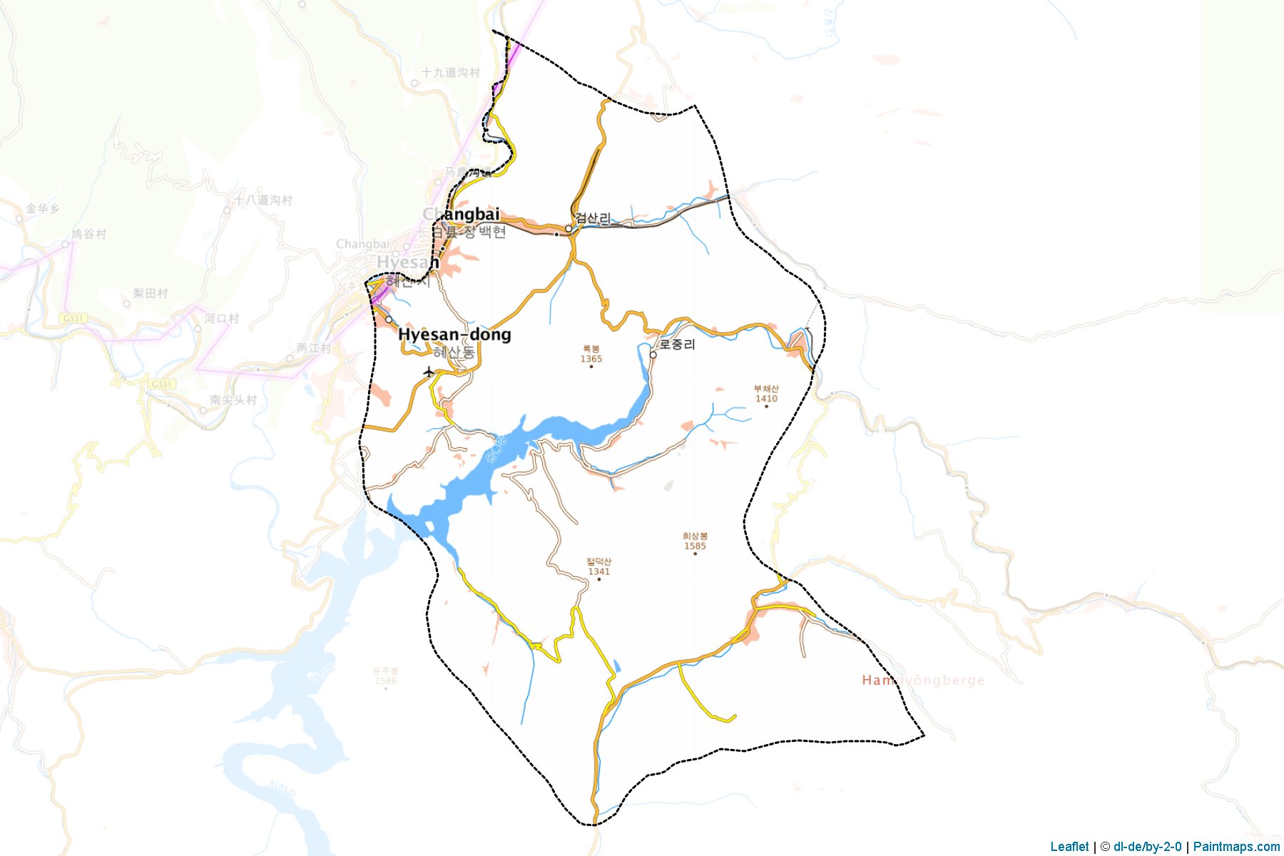 Muestras de recorte de mapas Hyesan City (Ryanggang)-1