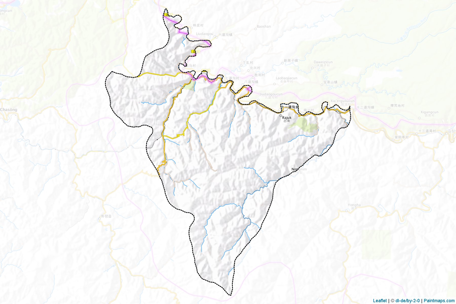 Muestras de recorte de mapas Kimh Yong Jik (Ryanggang)-1