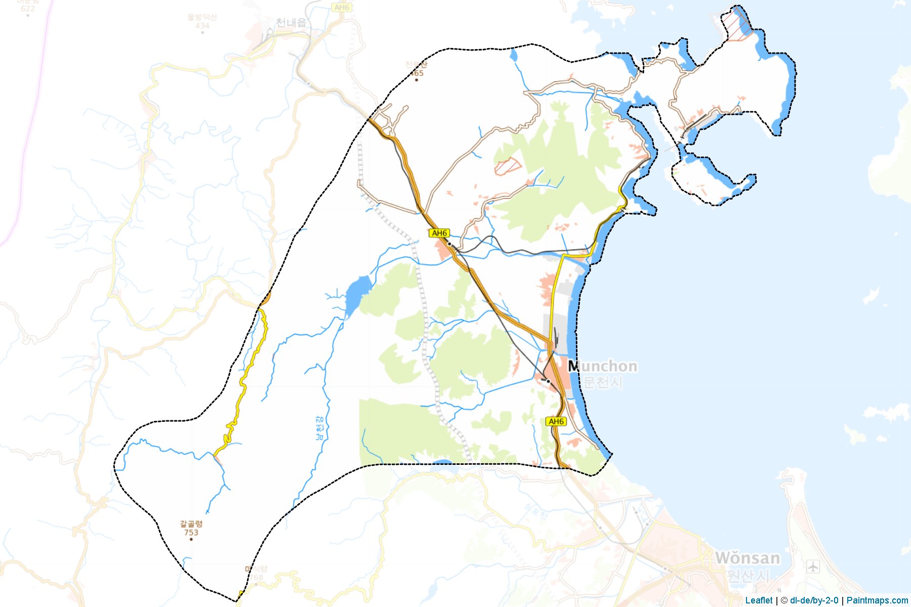 Muestras de recorte de mapas Munchon City (Kangwŏn-do)-1