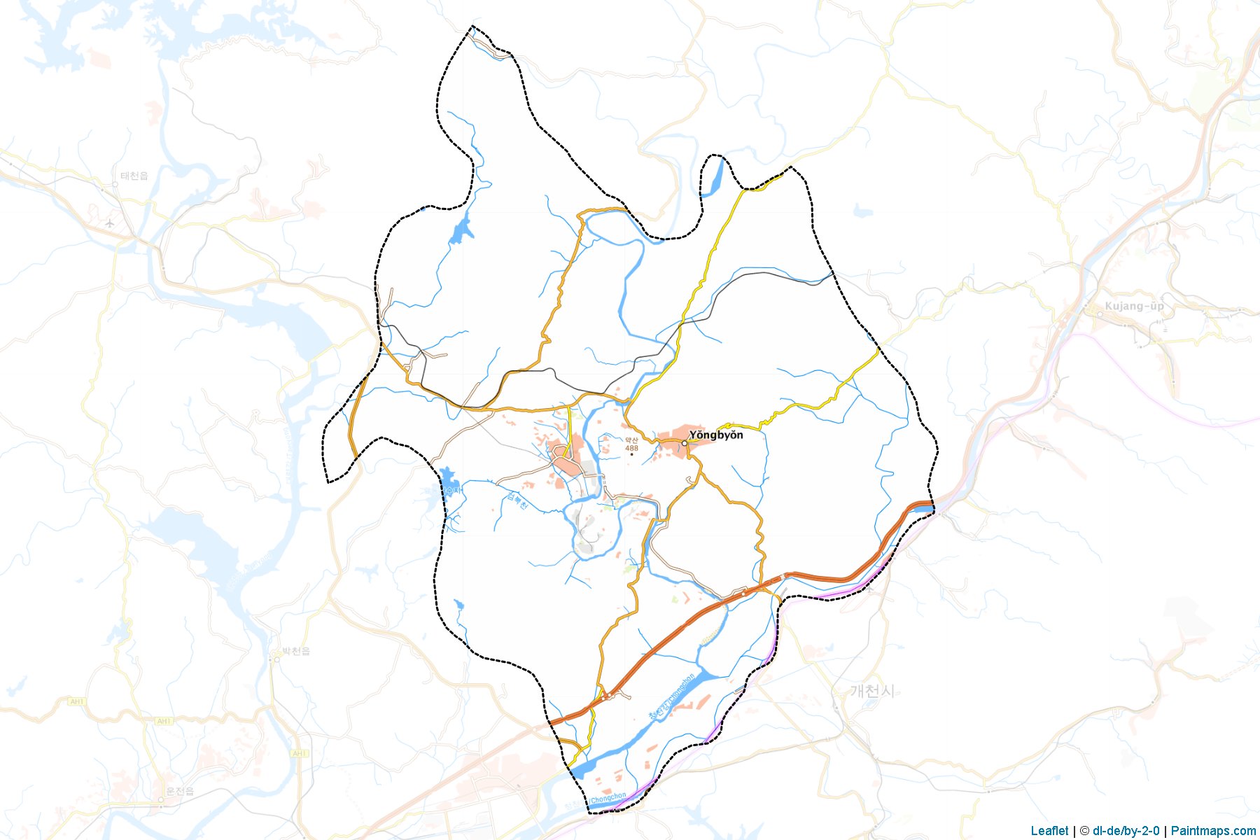 Muestras de recorte de mapas Nyongbyon (P'yŏngan-bukto)-1