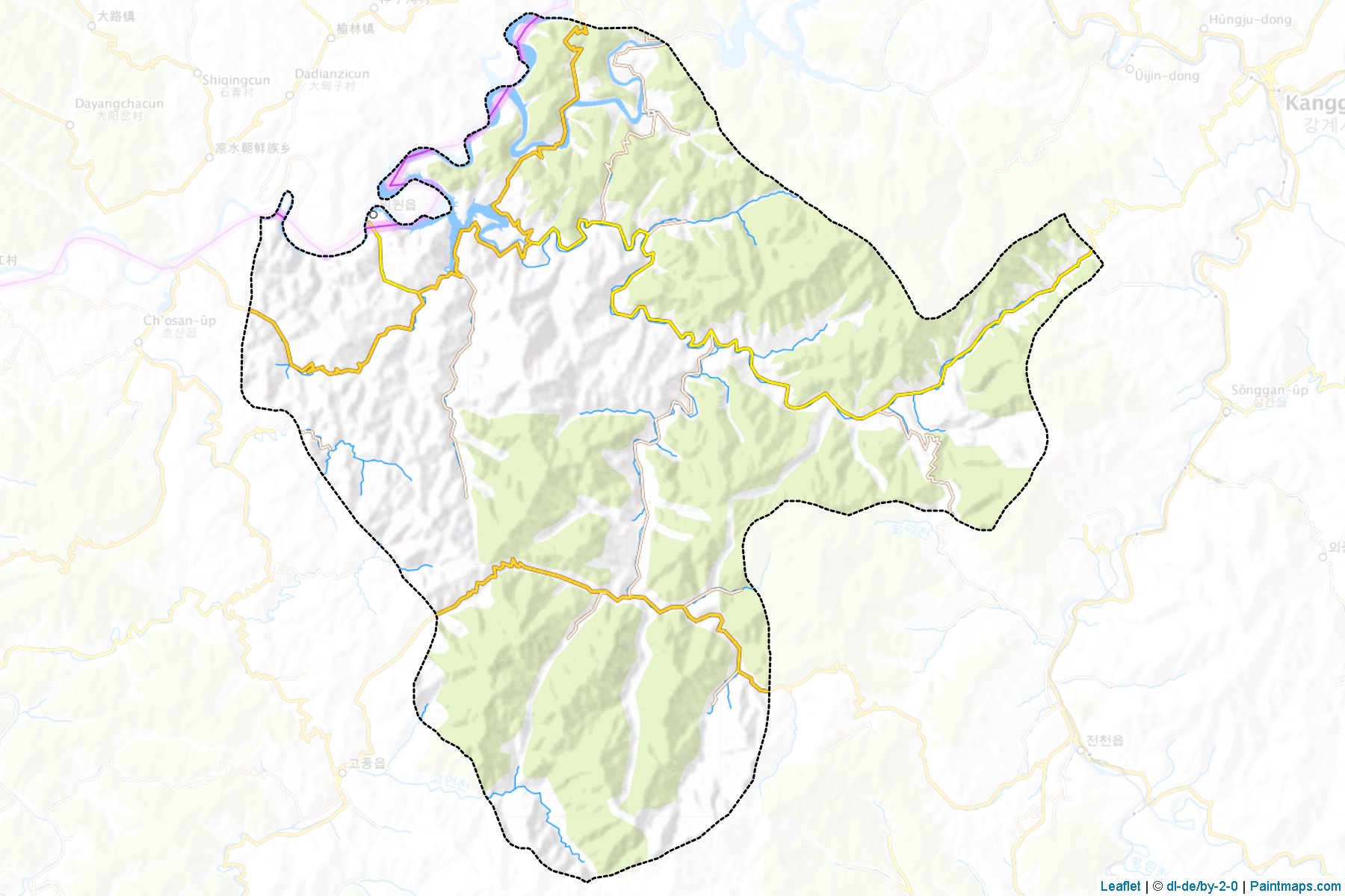 Muestras de recorte de mapas Wiwon (Chagang-do)-1