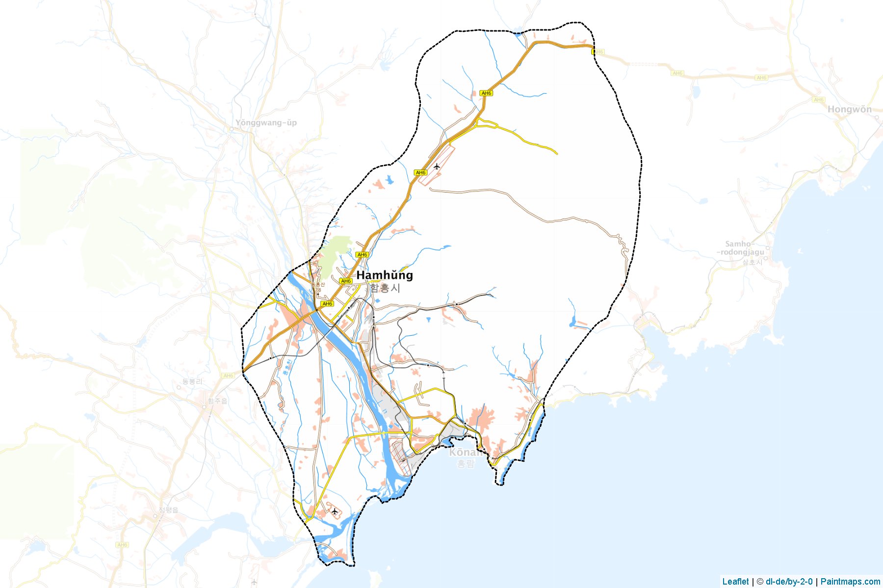 Muestras de recorte de mapas Hamhung City (Hamgyŏng-namdo)-1