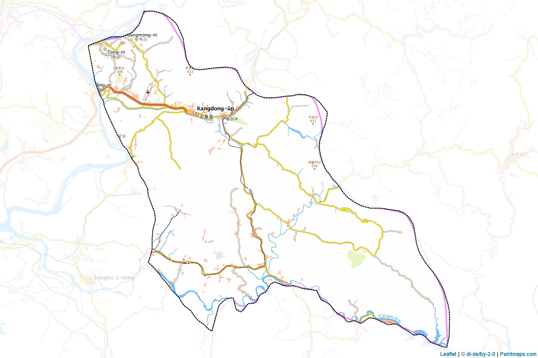 Muestras de recorte de mapas Kangdong (P'yŏngyang)-1