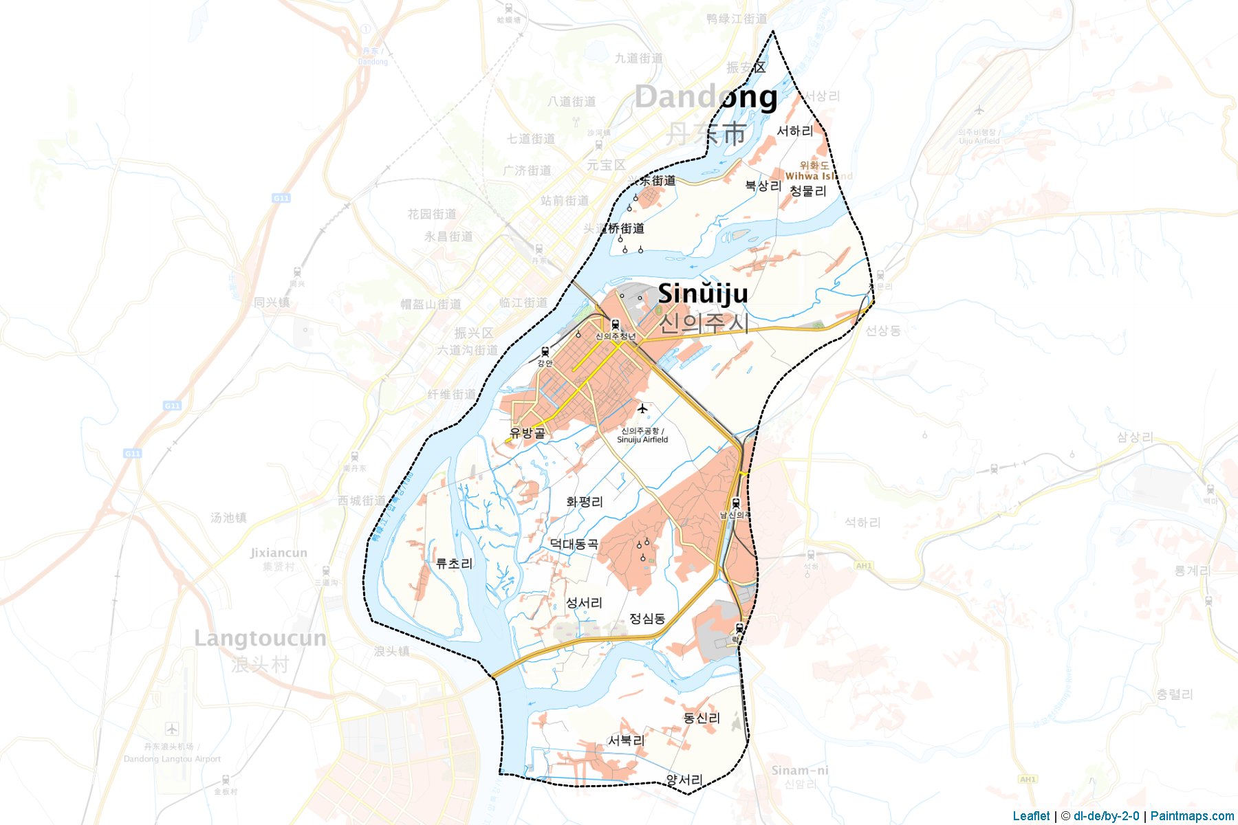 Muestras de recorte de mapas Sinuiju City (P'yŏngan-bukto)-1