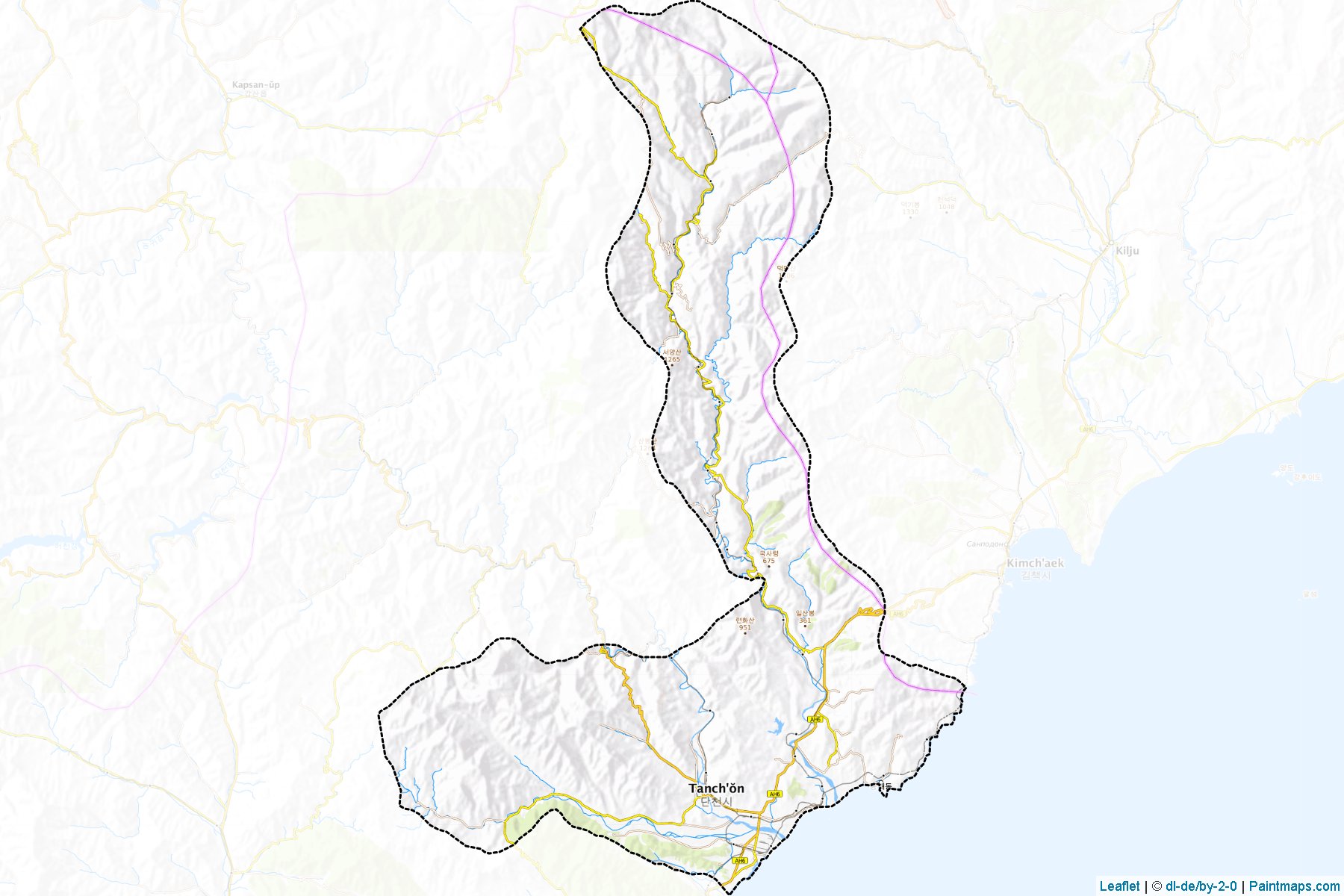 Muestras de recorte de mapas Tanchon City (Hamgyŏng-namdo)-1