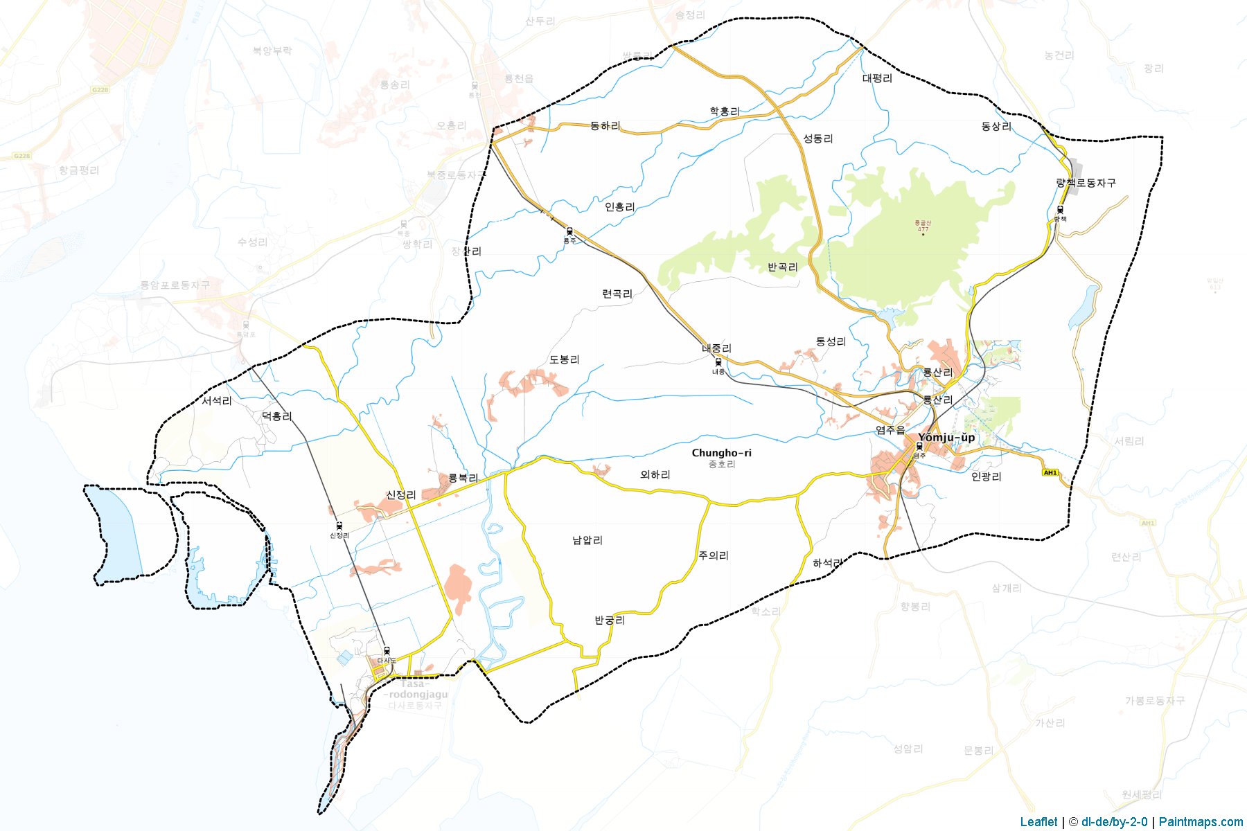 Muestras de recorte de mapas Yomju (P'yŏngan-bukto)-1