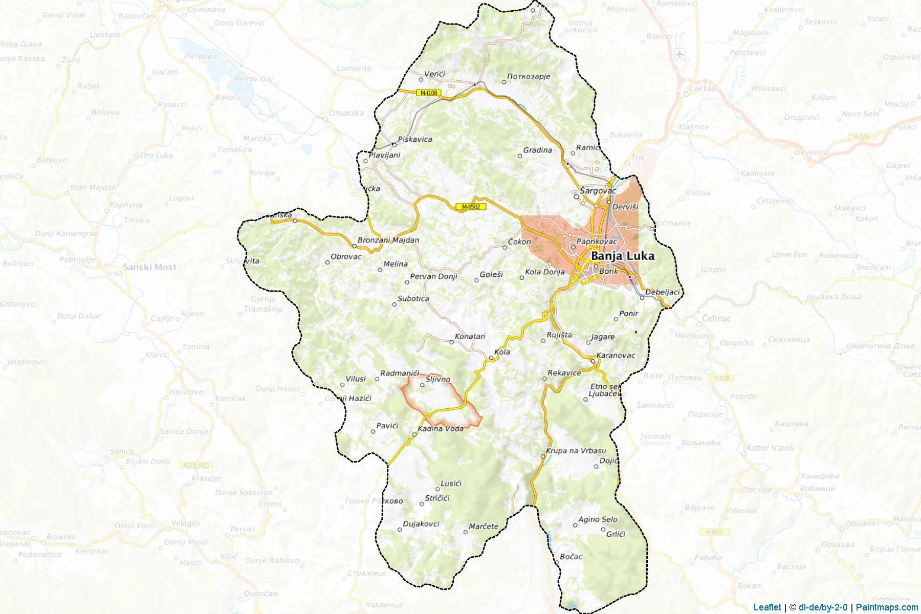 Muestras de recorte de mapas Banja Luka (Republic of Srpska)-1