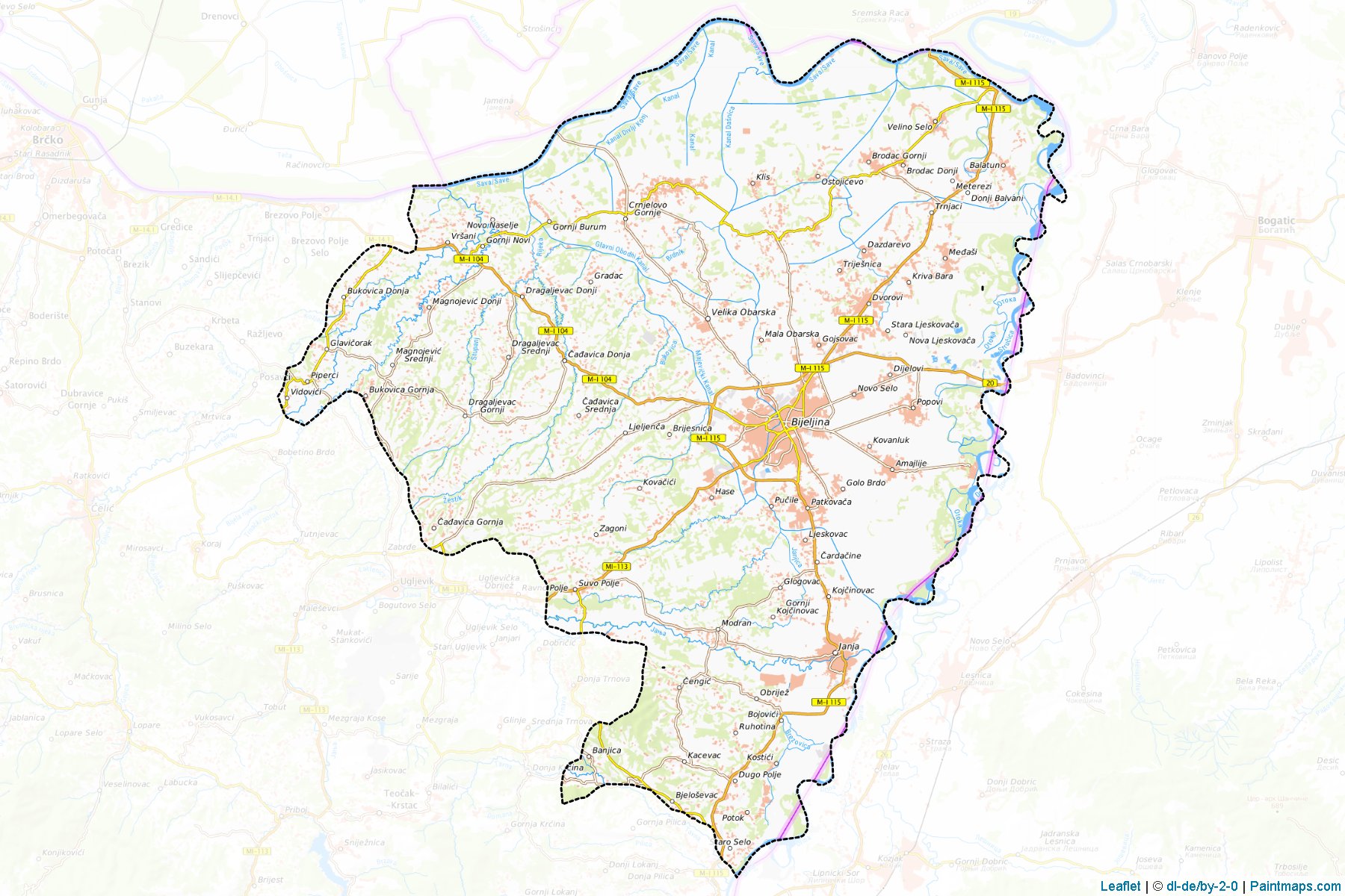 Muestras de recorte de mapas Bijeljina (Republic of Srpska)-1