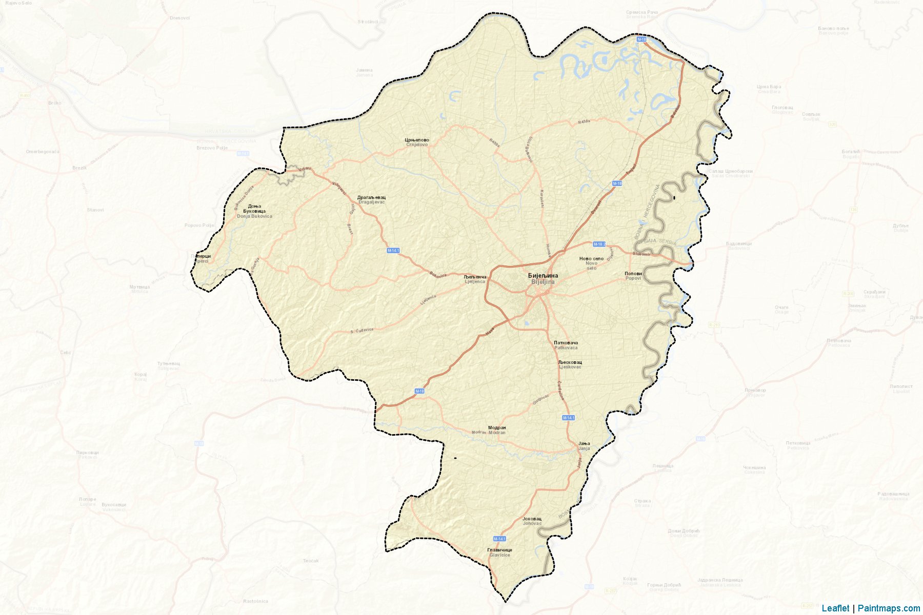 Muestras de recorte de mapas Bijeljina (Republic of Srpska)-2