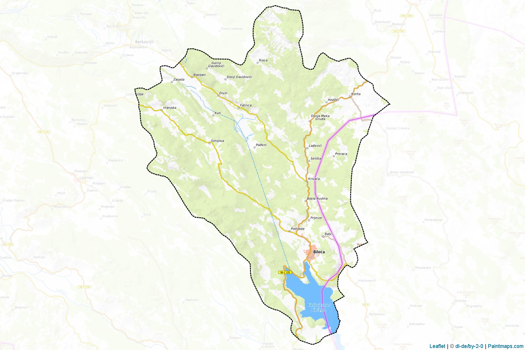 Muestras de recorte de mapas Bileca (Republic of Srpska)-1