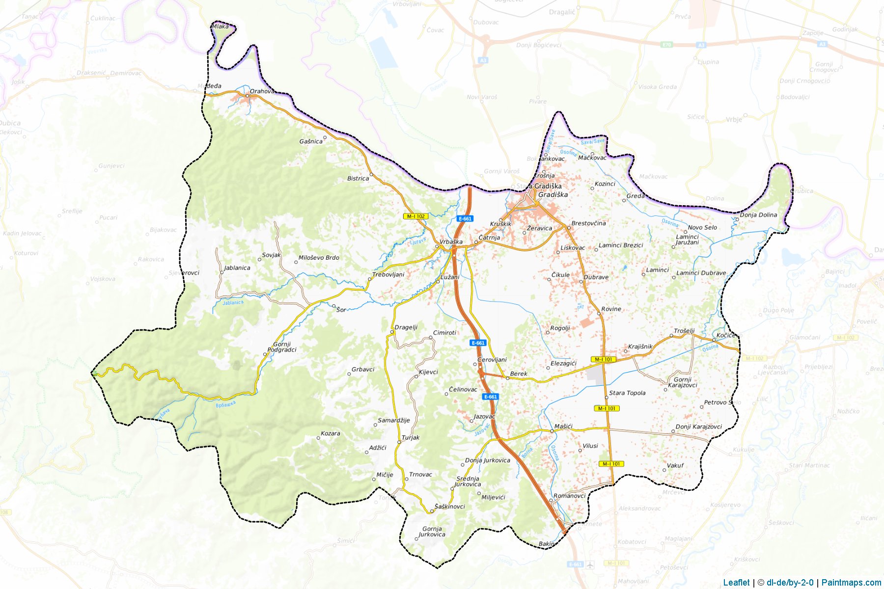 Muestras de recorte de mapas Bosanska Gradiska / Gradiska (Republic of Srpska)-1