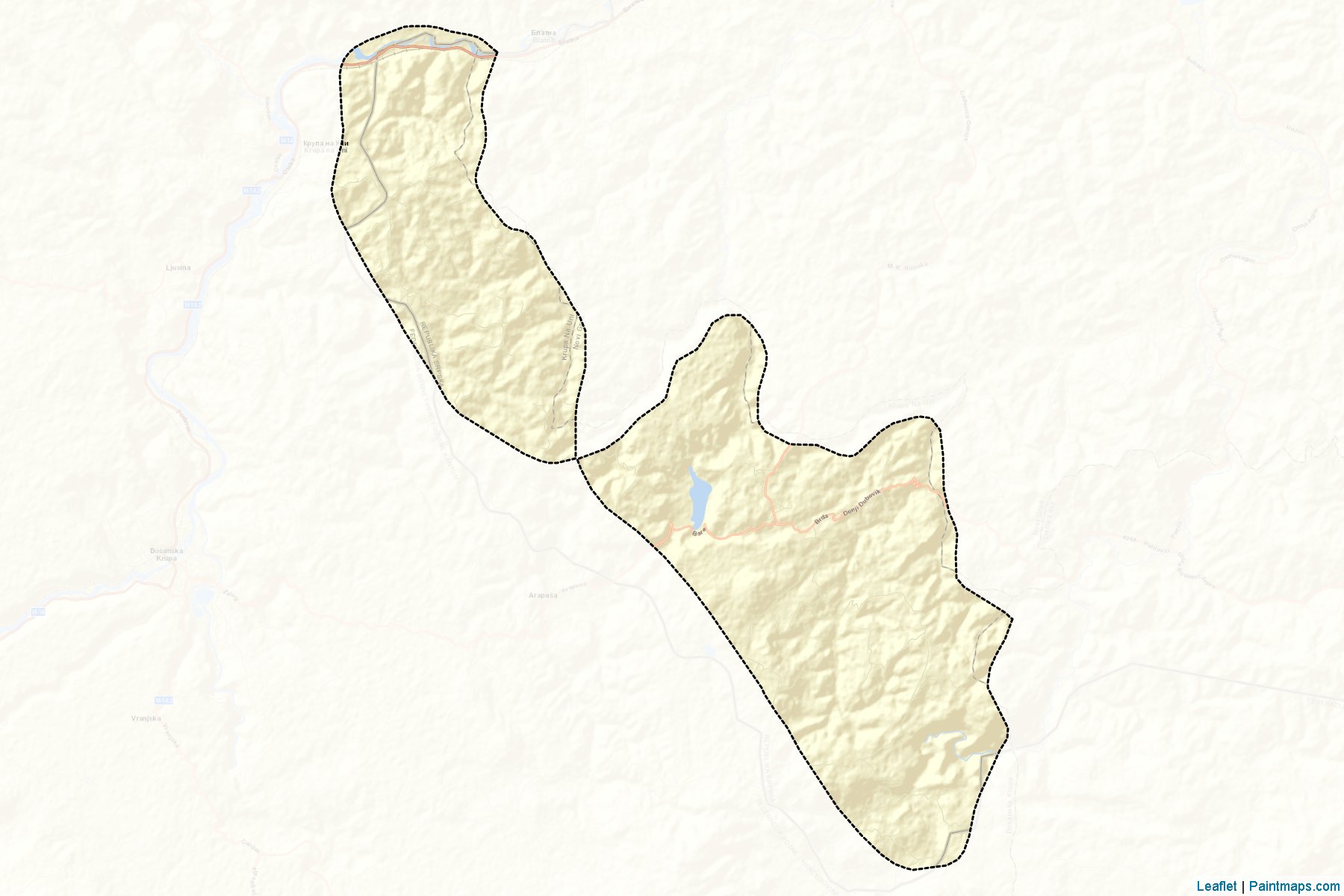 Muestras de recorte de mapas Bosanska Krupa / Krupa Na Uni (Republic of Srpska)-2