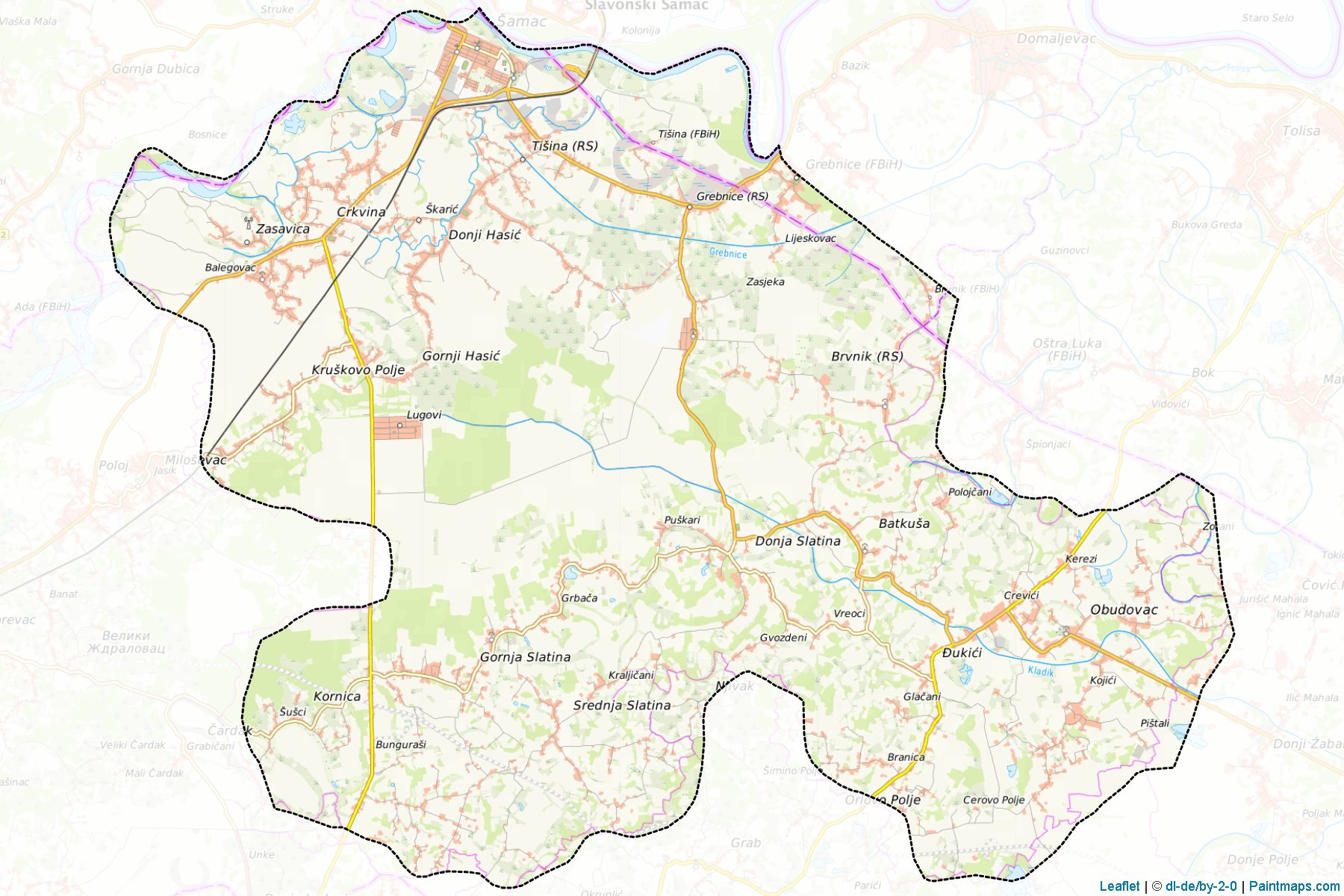 Muestras de recorte de mapas Bosanski Samac / Samac (Republic of Srpska)-1