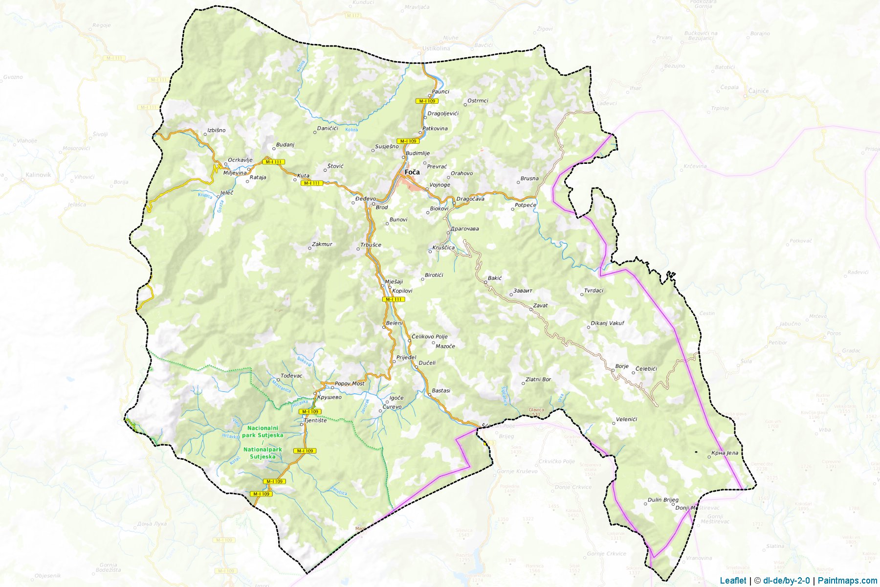 Muestras de recorte de mapas Foca / Srbinje (Republic of Srpska)-1